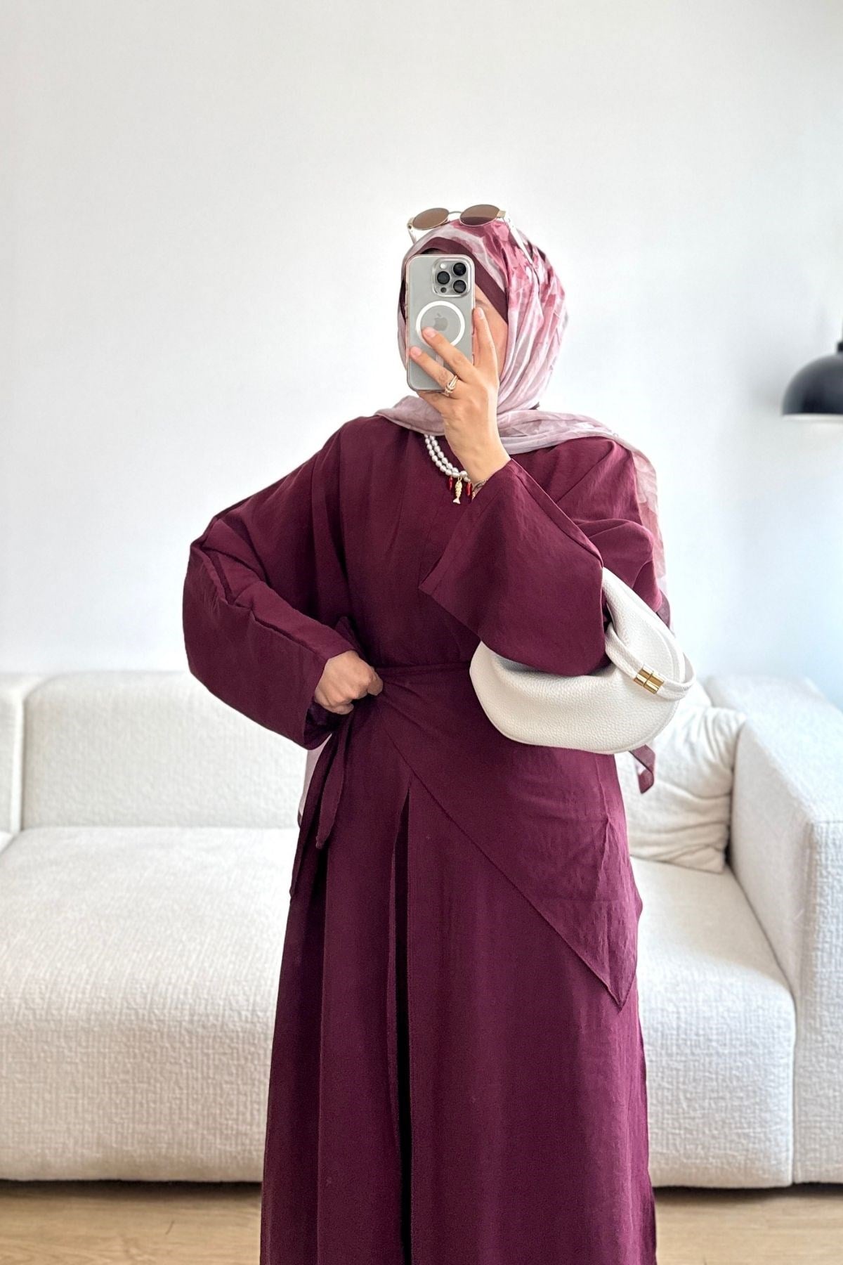 BORDO FULARLI UZUN TUNİK