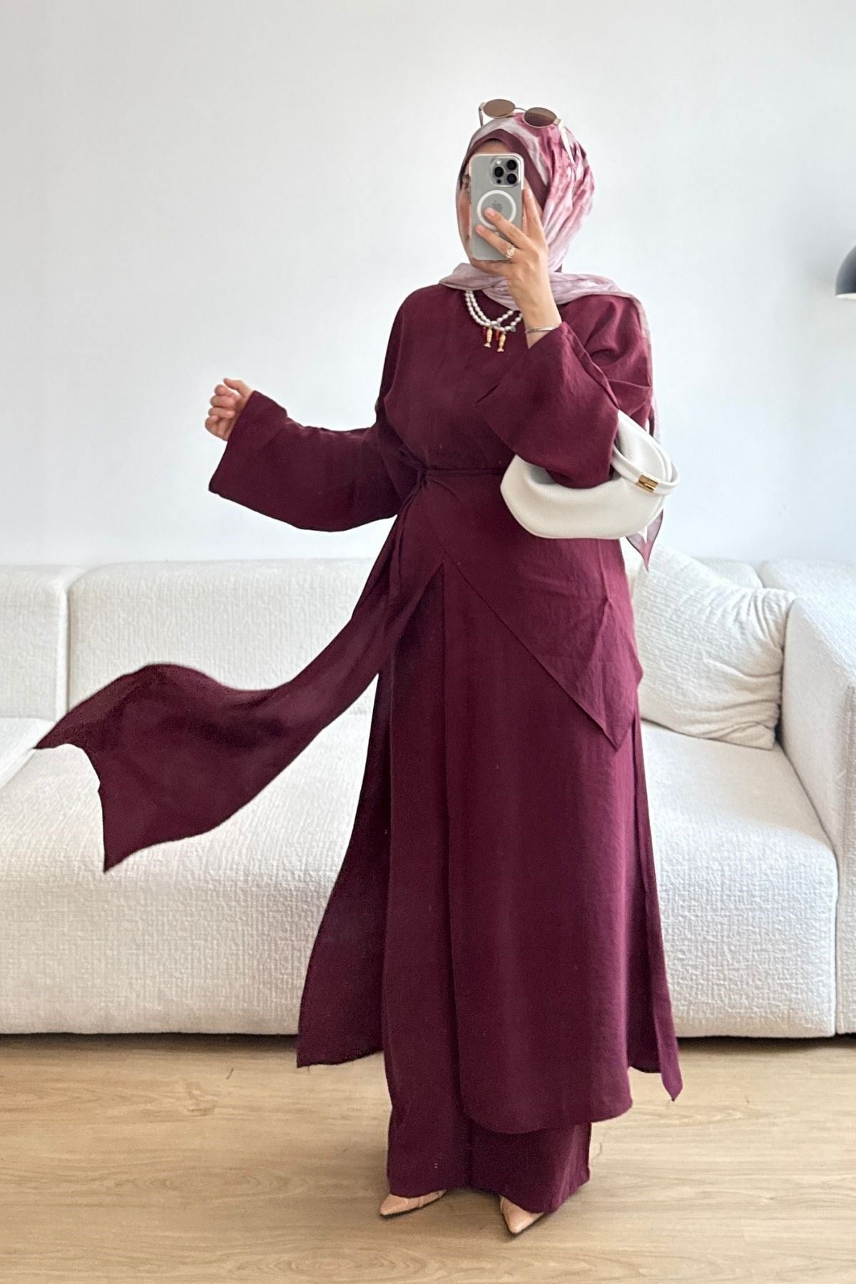 BORDO FULARLI UZUN TUNİK
