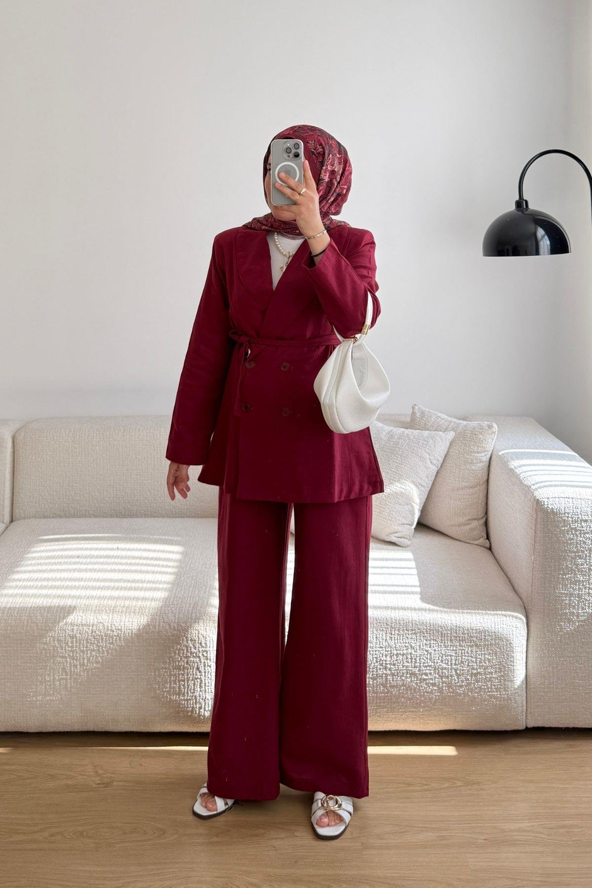 BORDO KETEN BLAZER TAKIM