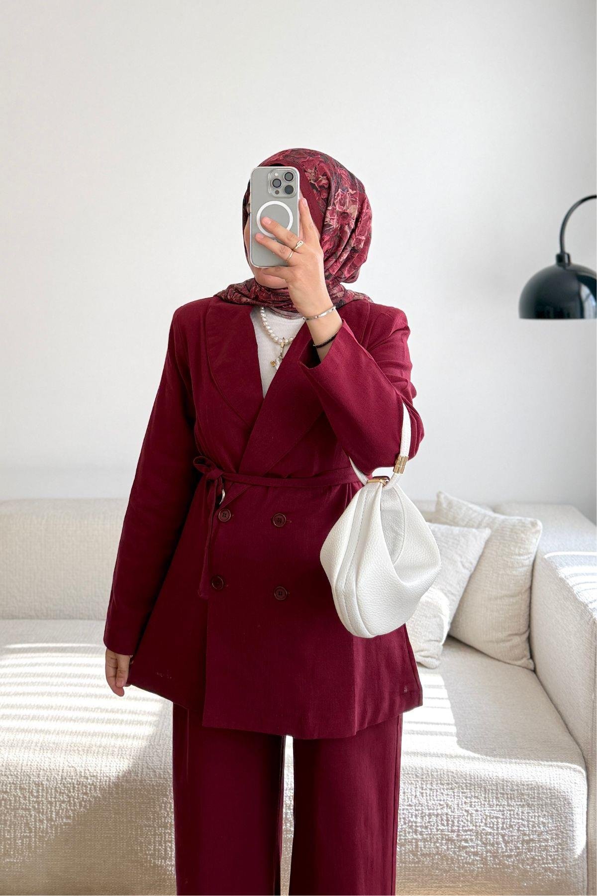 BORDO KETEN BLAZER TAKIM