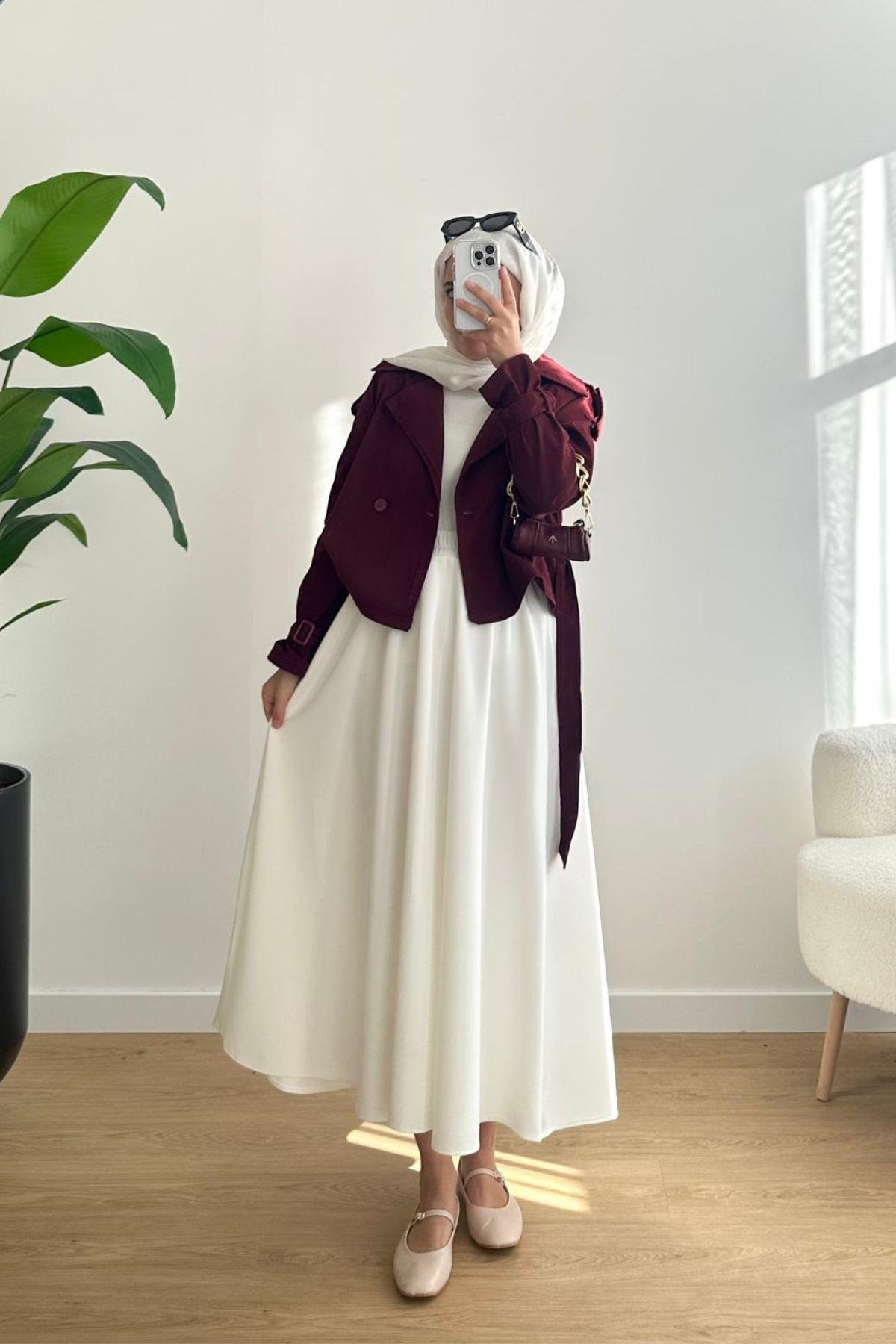 BORDO KISA KUŞAKLI TRENÇKOT