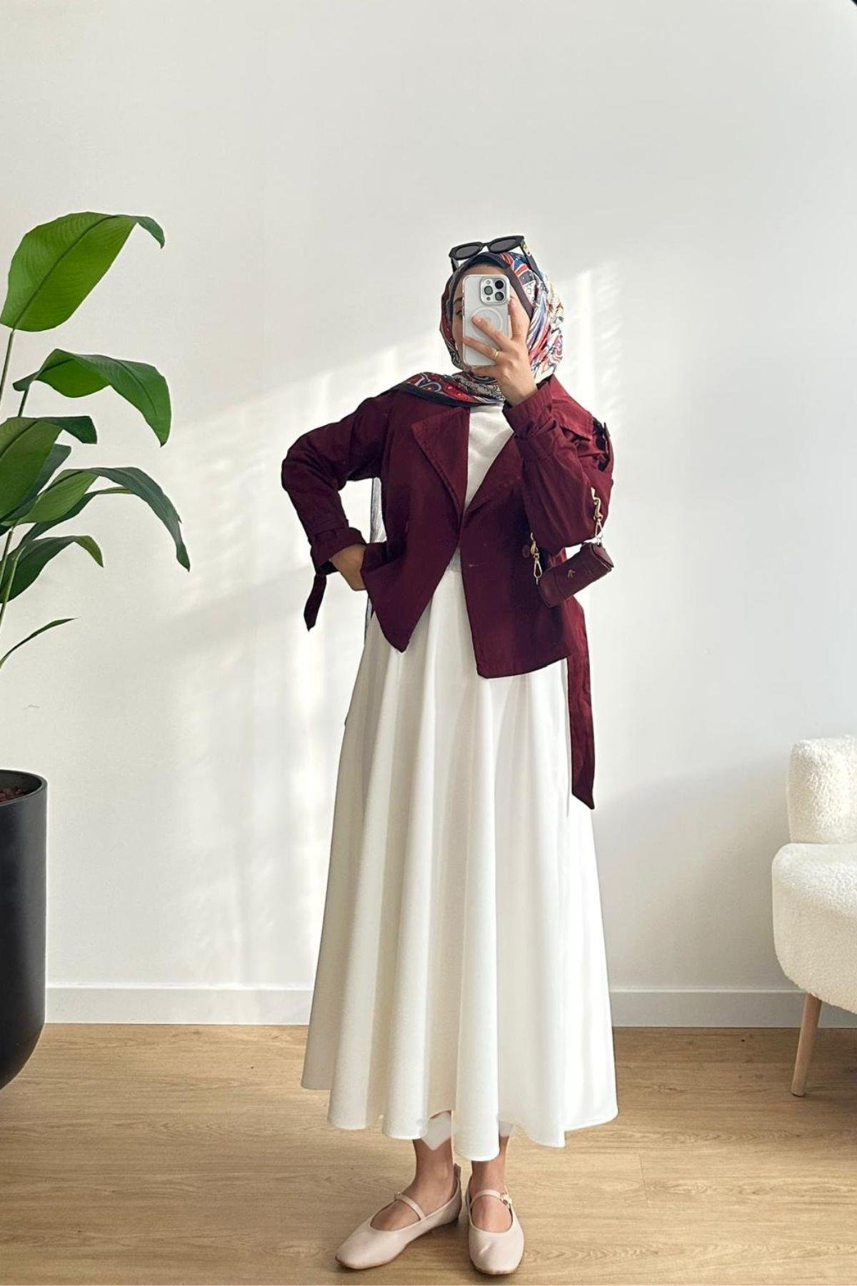 BORDO KISA KUŞAKLI TRENÇKOT