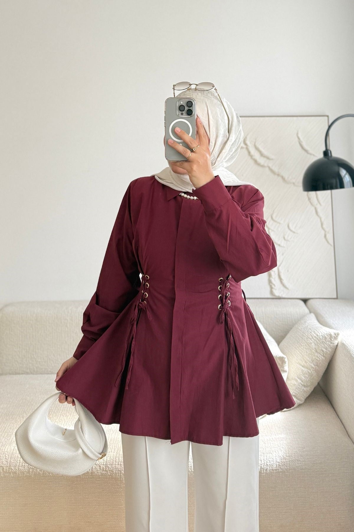 BORDO KUŞ GÖZÜ DETAYLI GÖMLEK