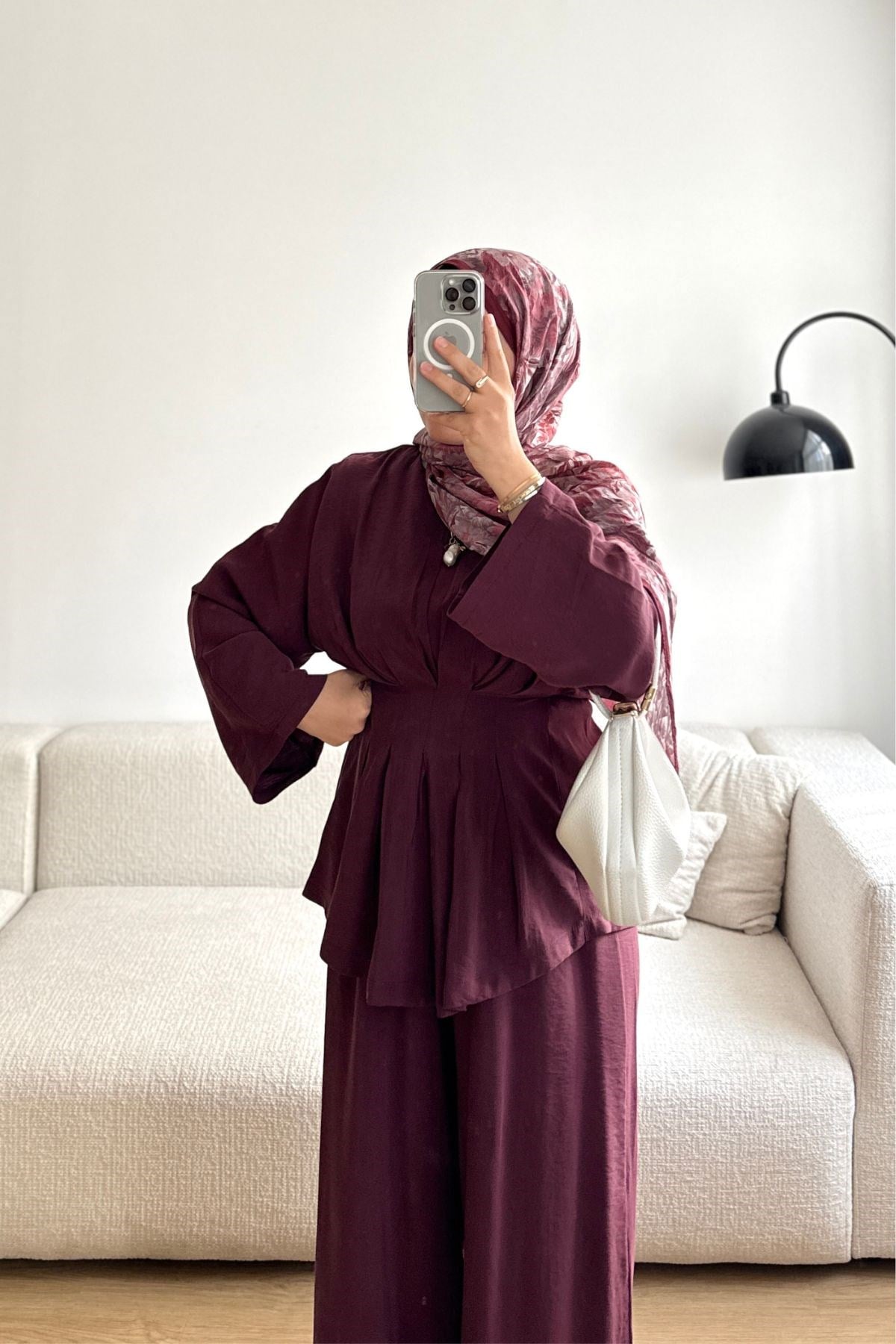 BORDO MİRA PENSLİ PANTOLONLU TAKIM