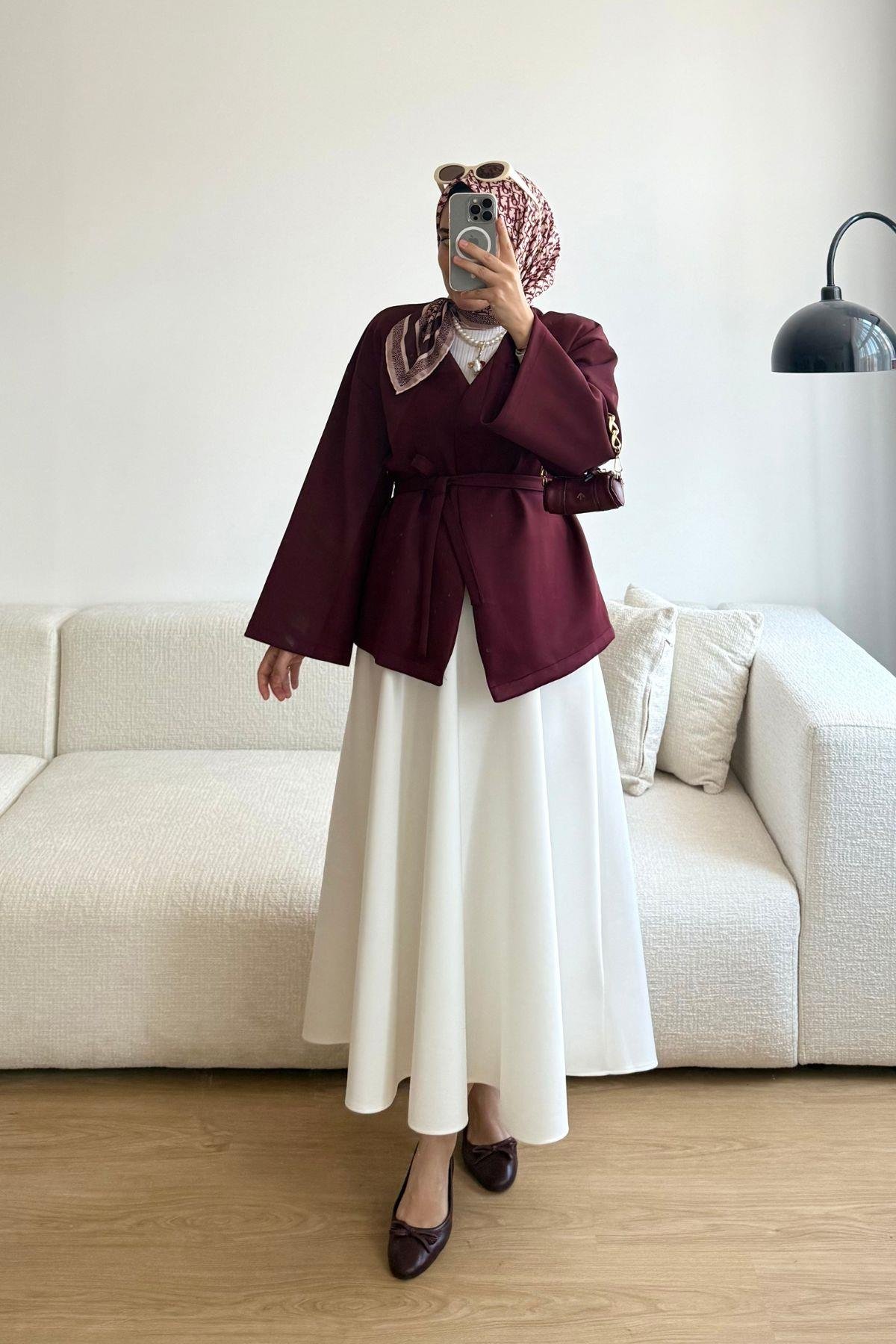 BORDO SCUBA KUŞAKLI KİMONO