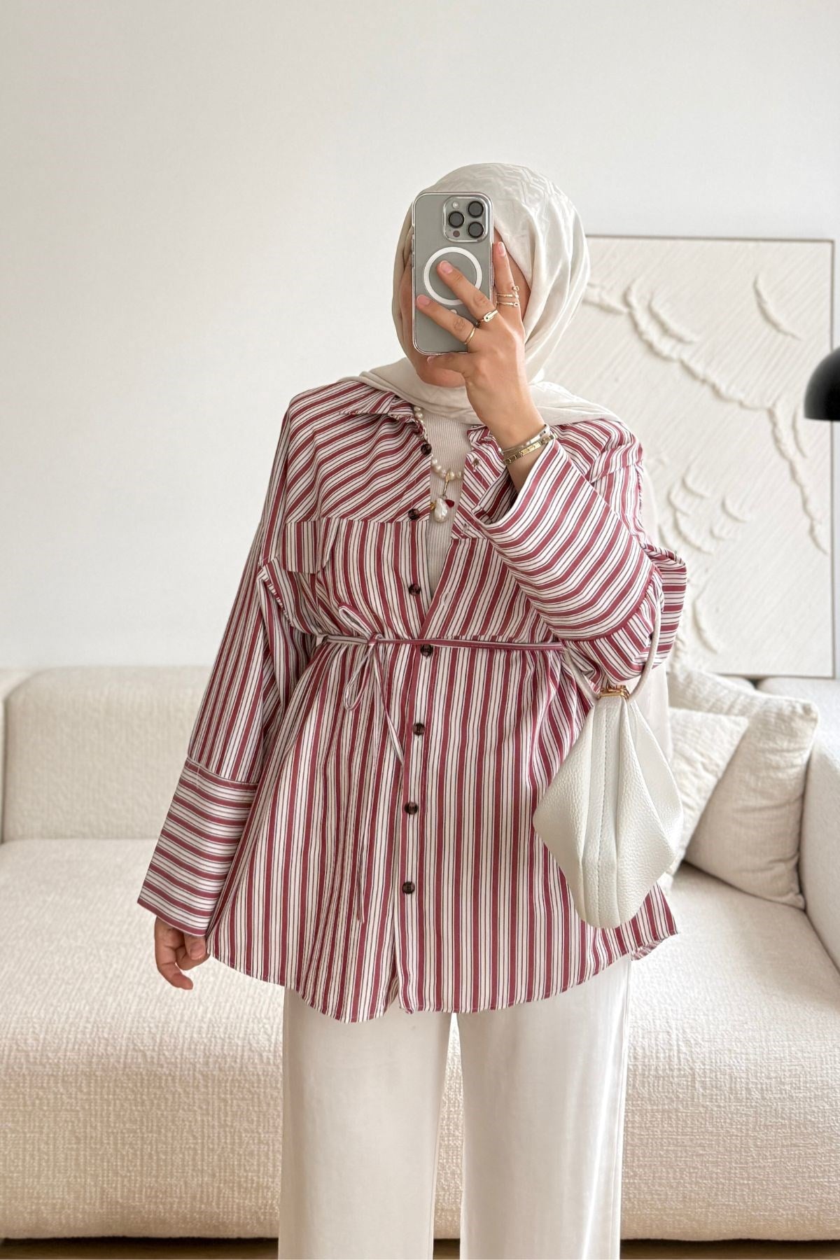 BORDO ZAADE CEP KAPAKLI ÇİZGİLİ GÖMLEK