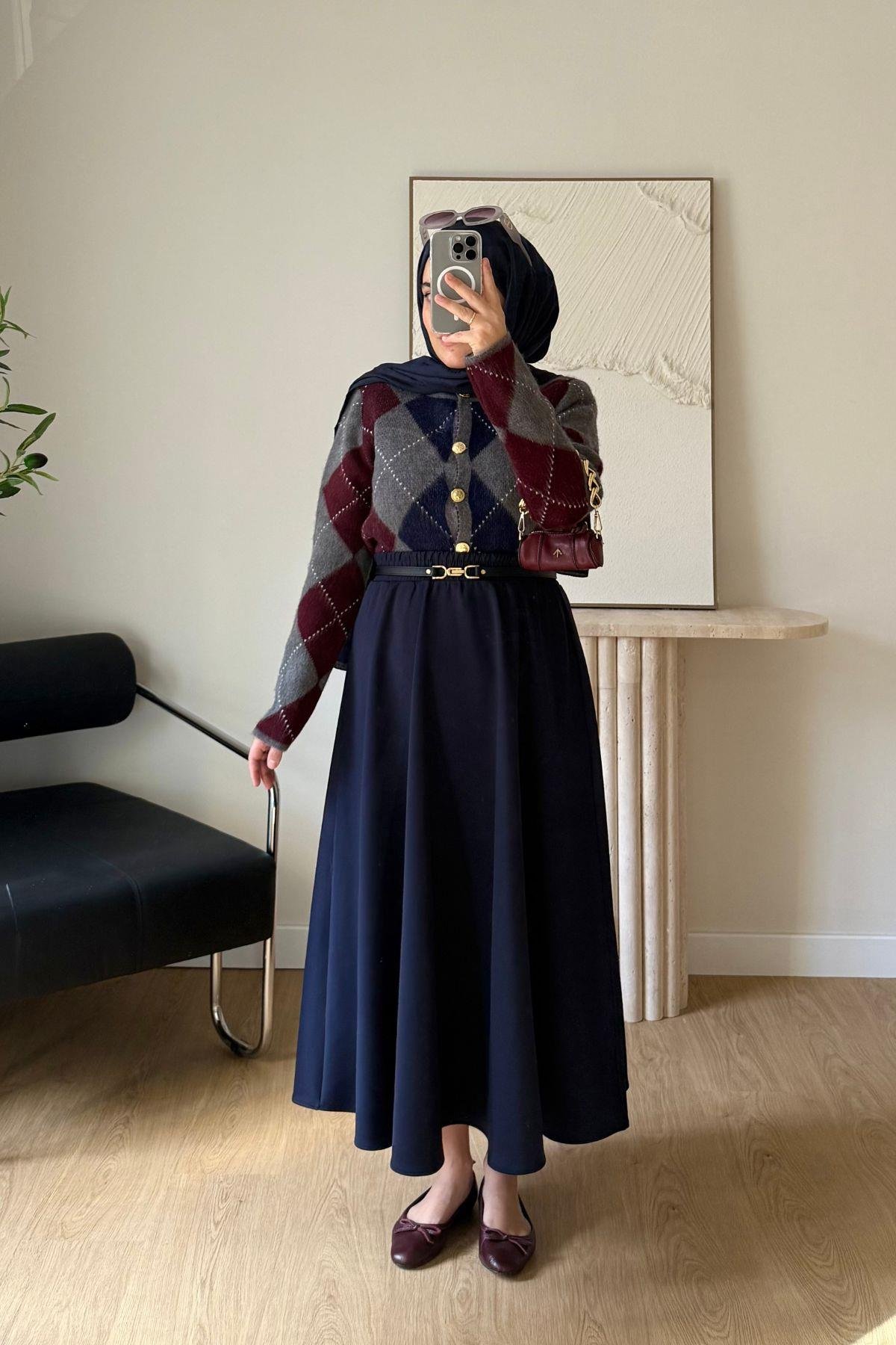 GRİ BORDO BAKLAVA DESENLİ HIRKA