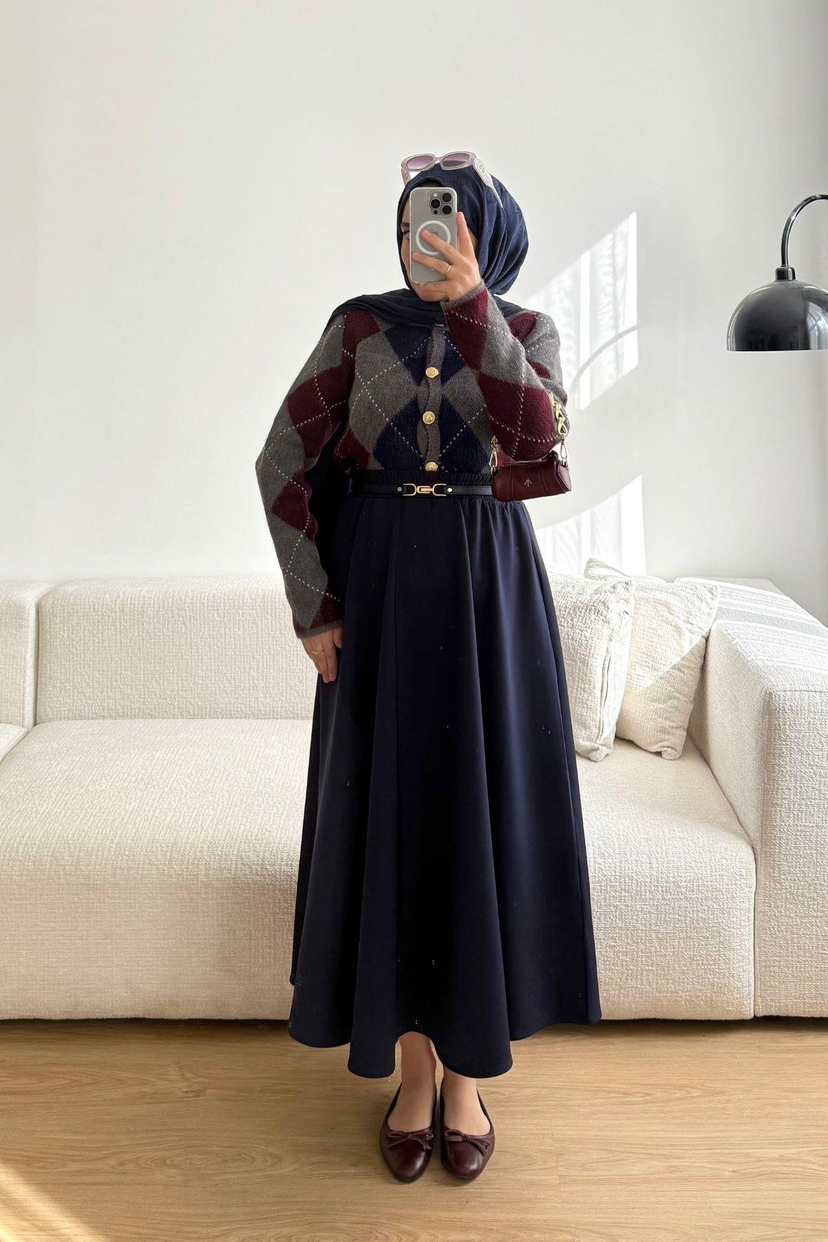 GRİ BORDO BAKLAVA DESENLİ HIRKA