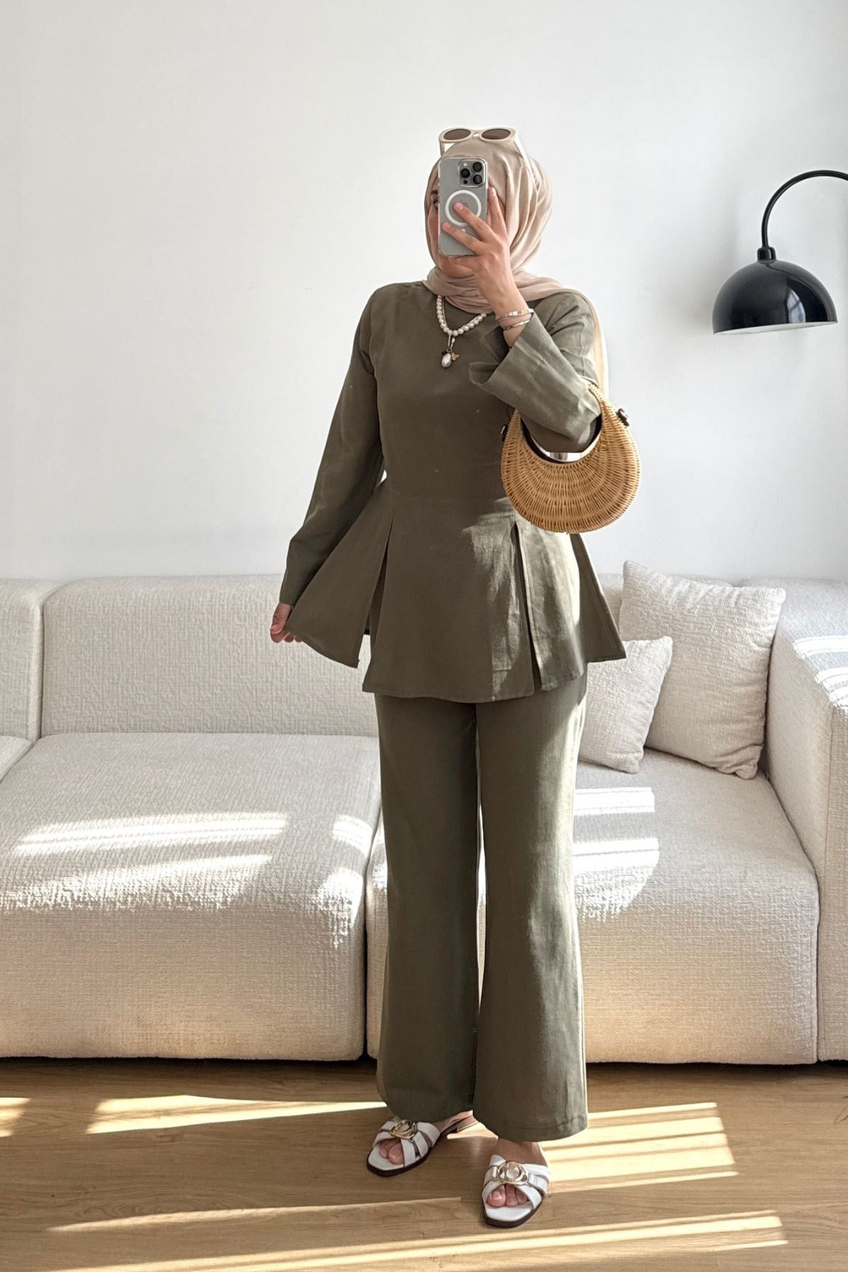 HAKİ GİNNY YIRTMAÇ DETAYLI  PANTOLONLU TAKIM