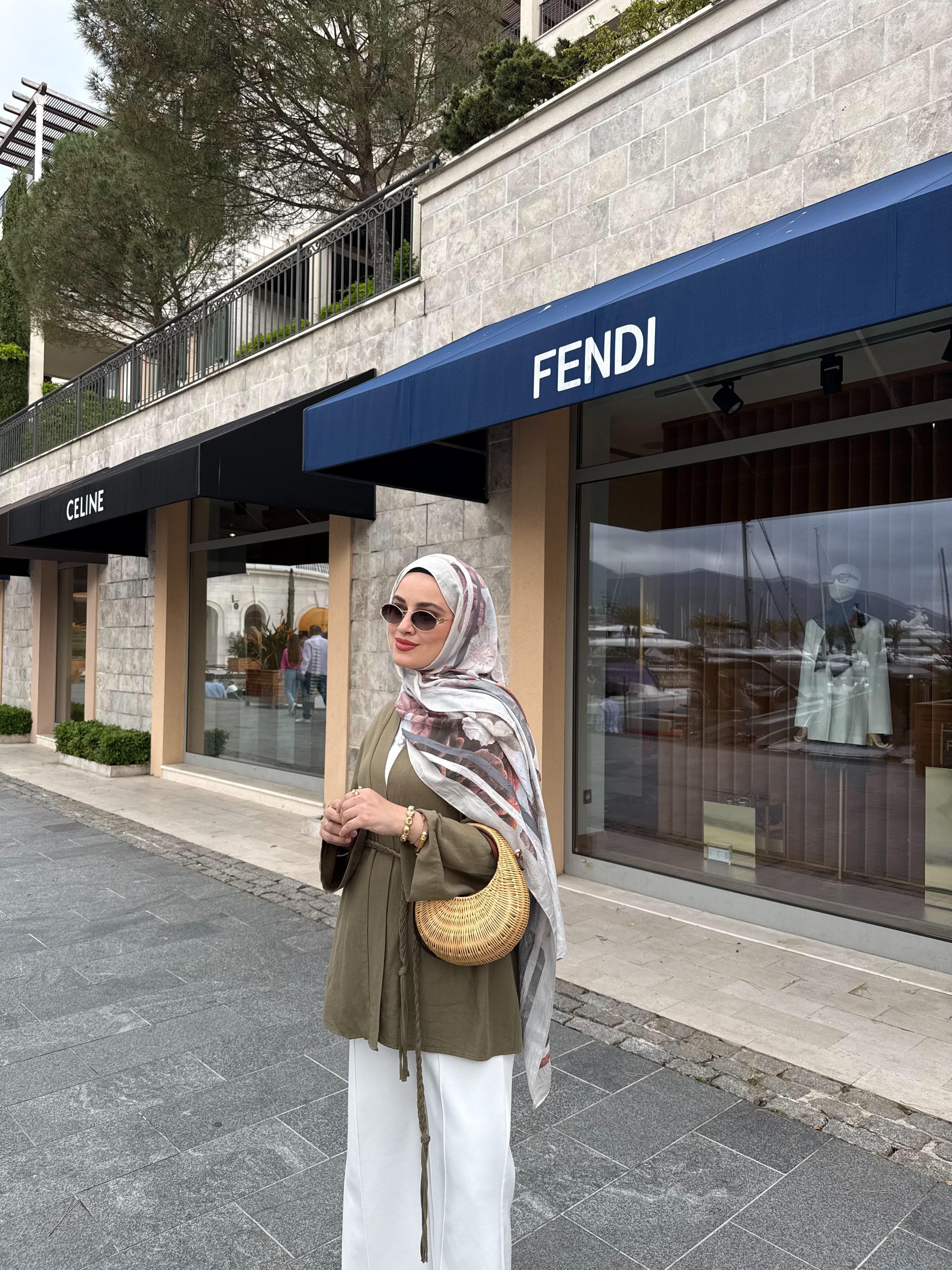 HAKİ ÖRGÜ KEMERLİ KİMONA