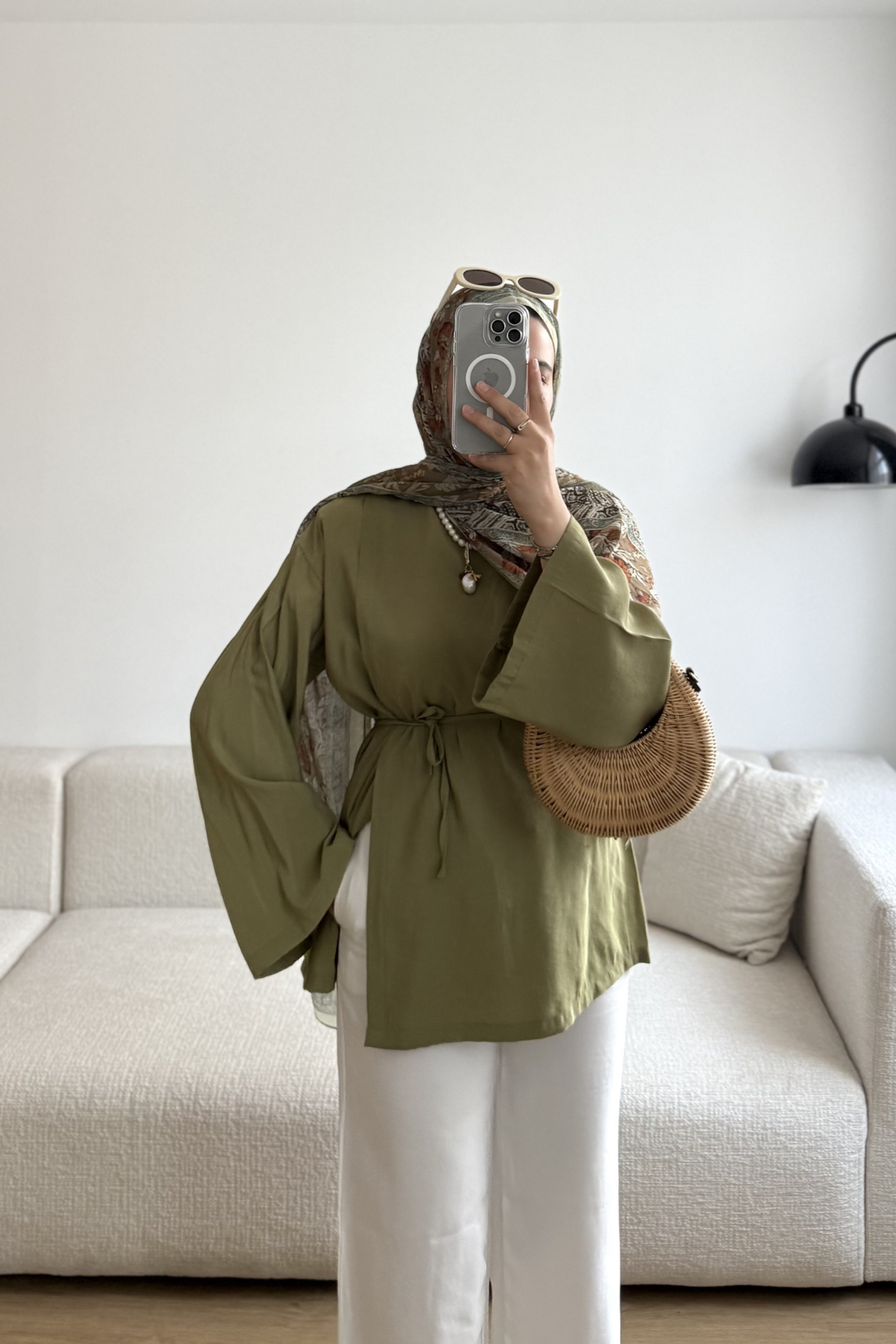 HAKİ SARA TEK YANI PİLE DETAYLI TUNİK