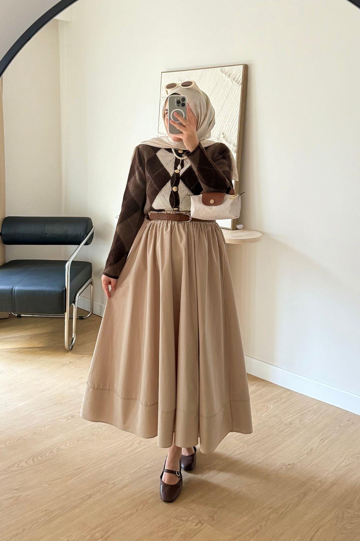 KAHVE HAKİ BAKLAVA DESENLİ HIRKA