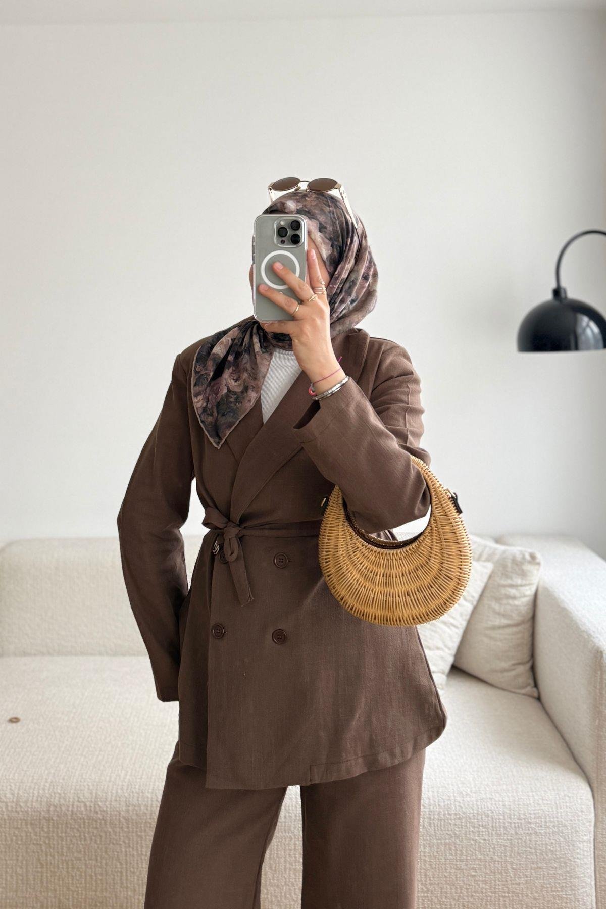 KAHVE KETEN BLAZER TAKIM