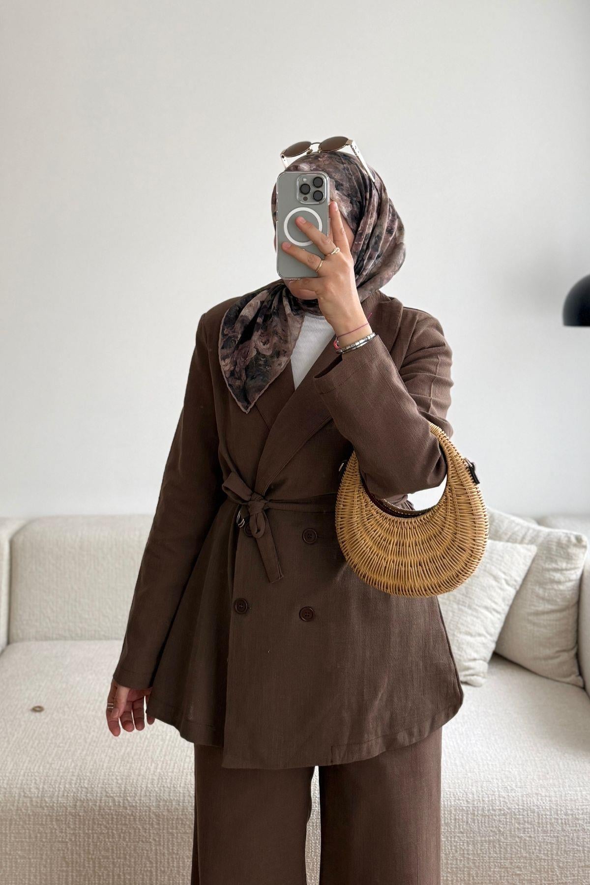 KAHVE KETEN BLAZER TAKIM