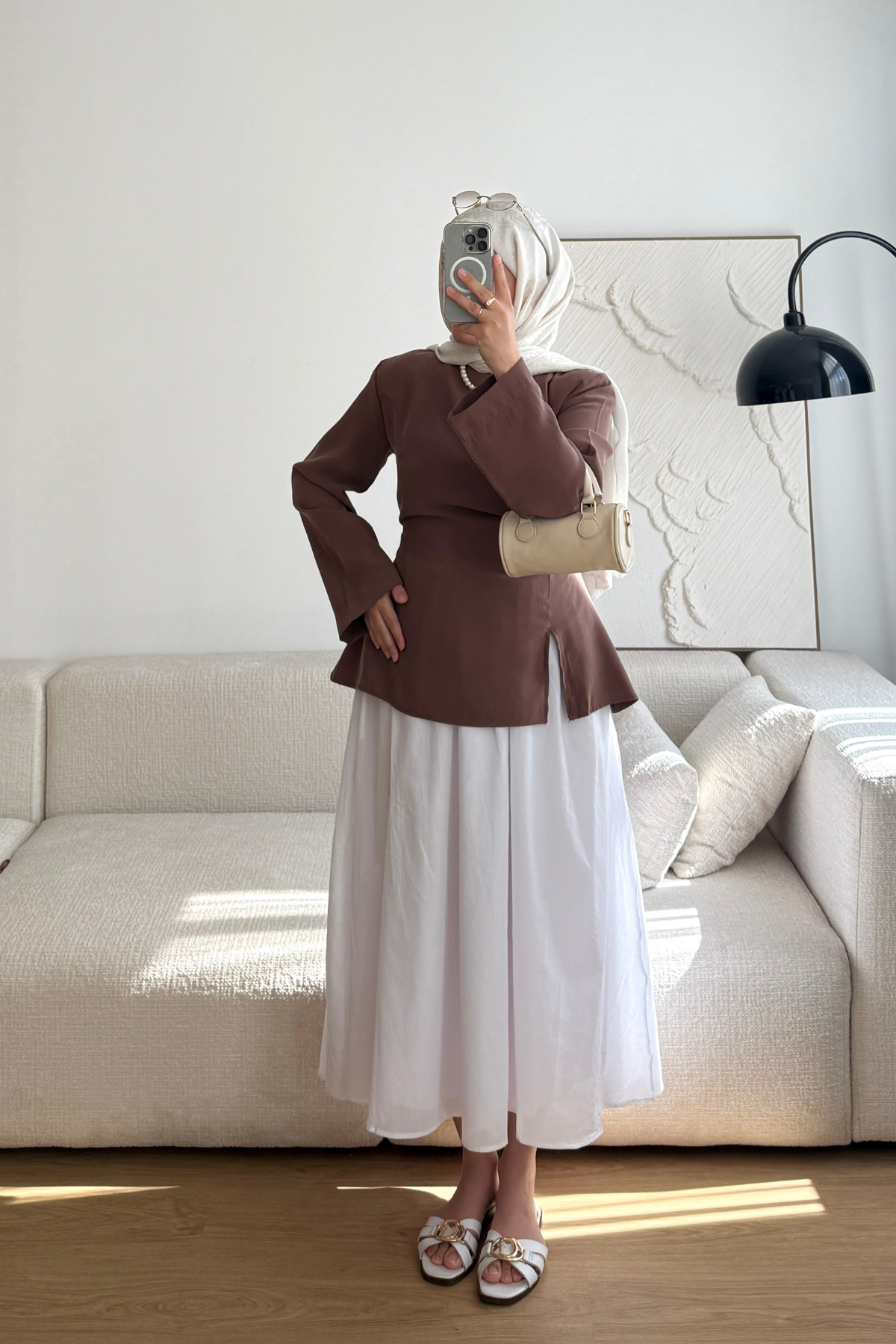 KAHVE YIRTMAÇ DETAYLI MODEL GÖMLEK