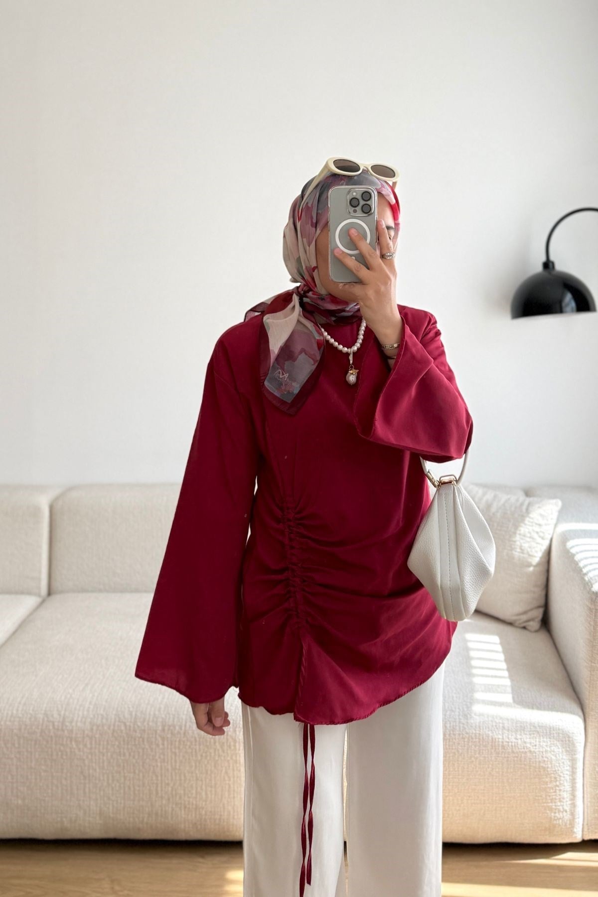 KIRMIZI MERY YANI BÜZGÜLÜ TUNİK