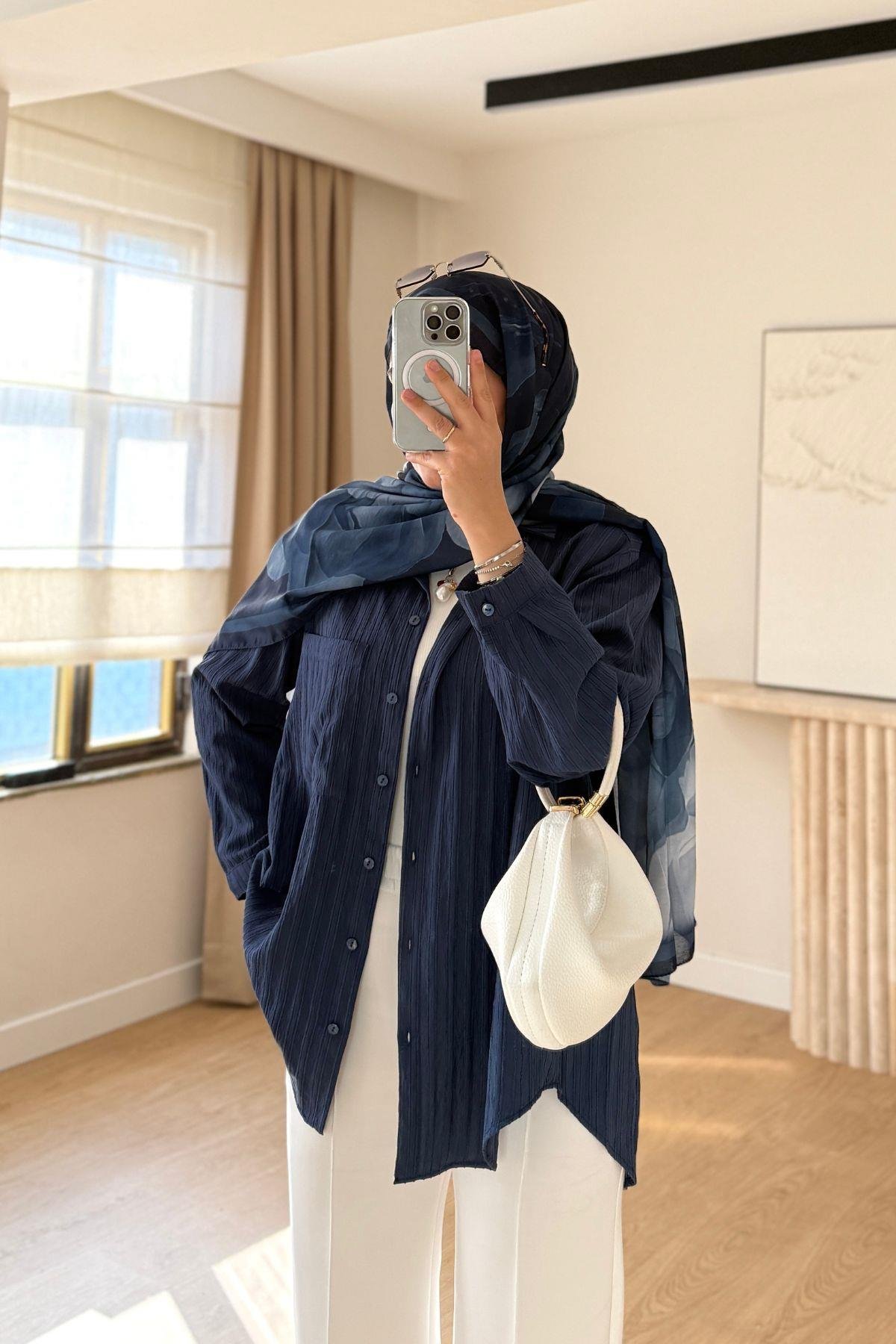 LACİVERT LUNA TEK CEP BASİC GÖMLEK