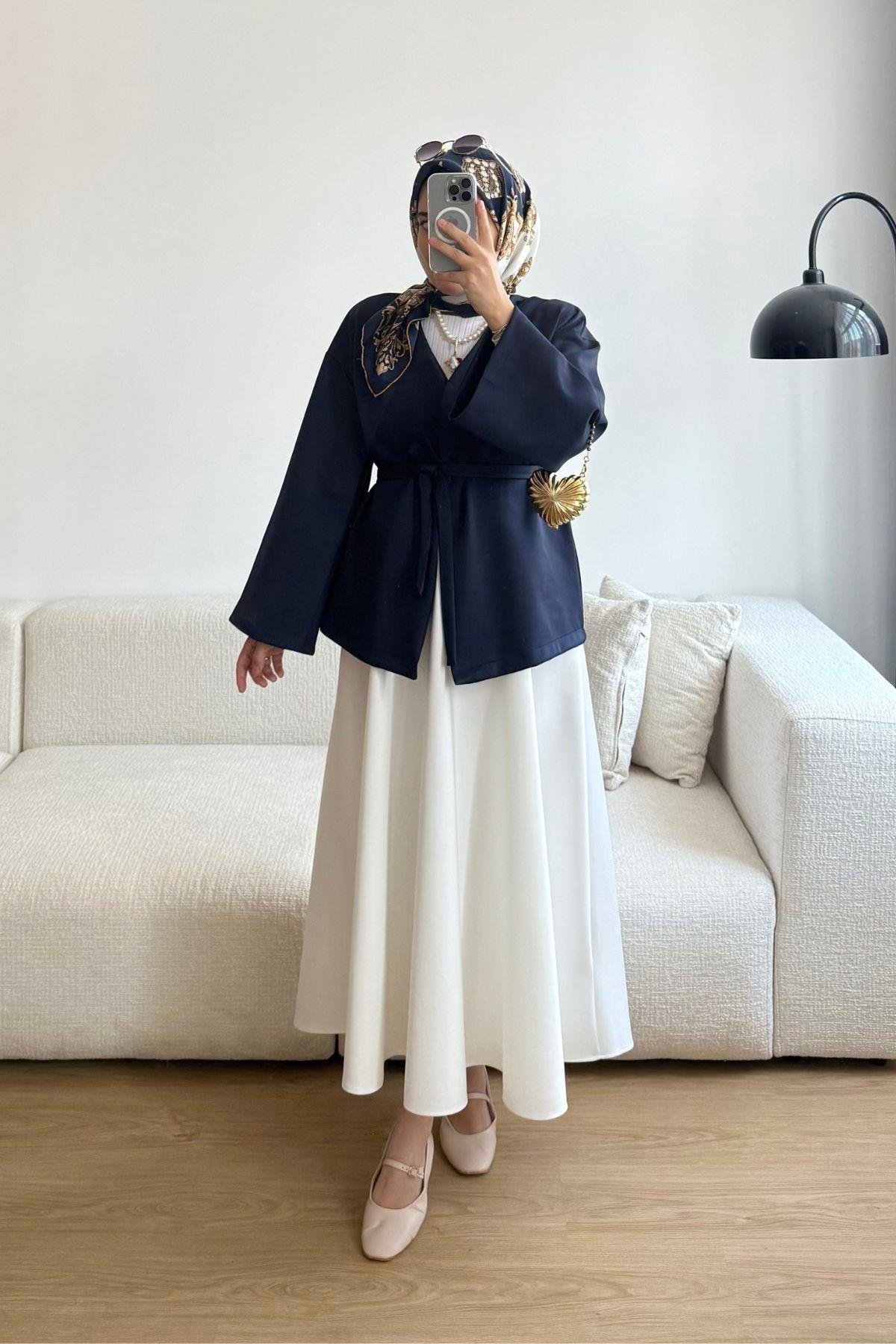 LACİVERT SCUBA KUŞAKLI KİMONO