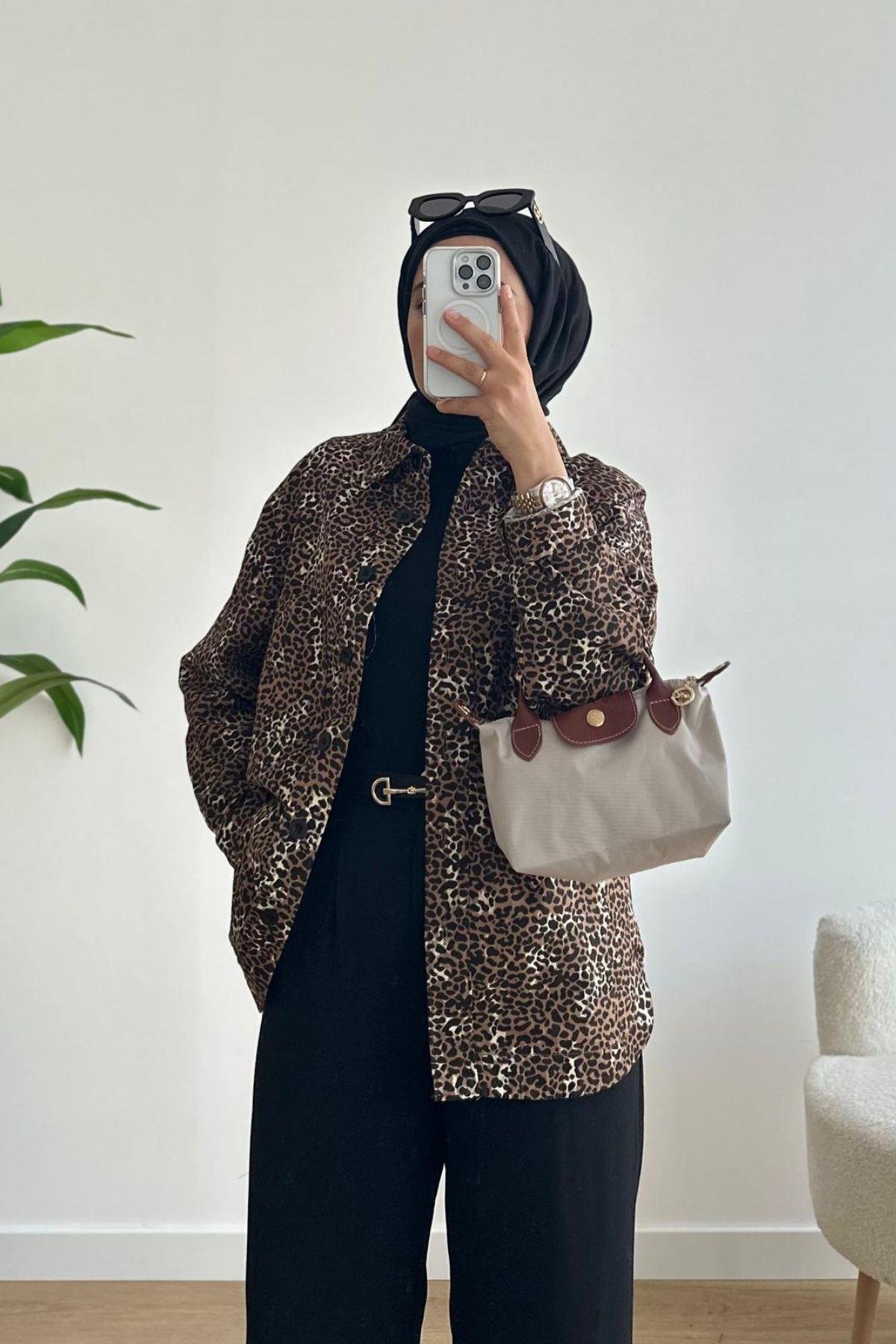 LEOPAR DESENLİ JEAN CEKET