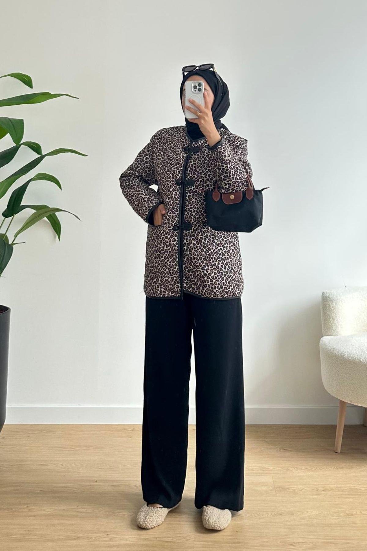 LEOPAR DESENLİ KAPİTONE MONT