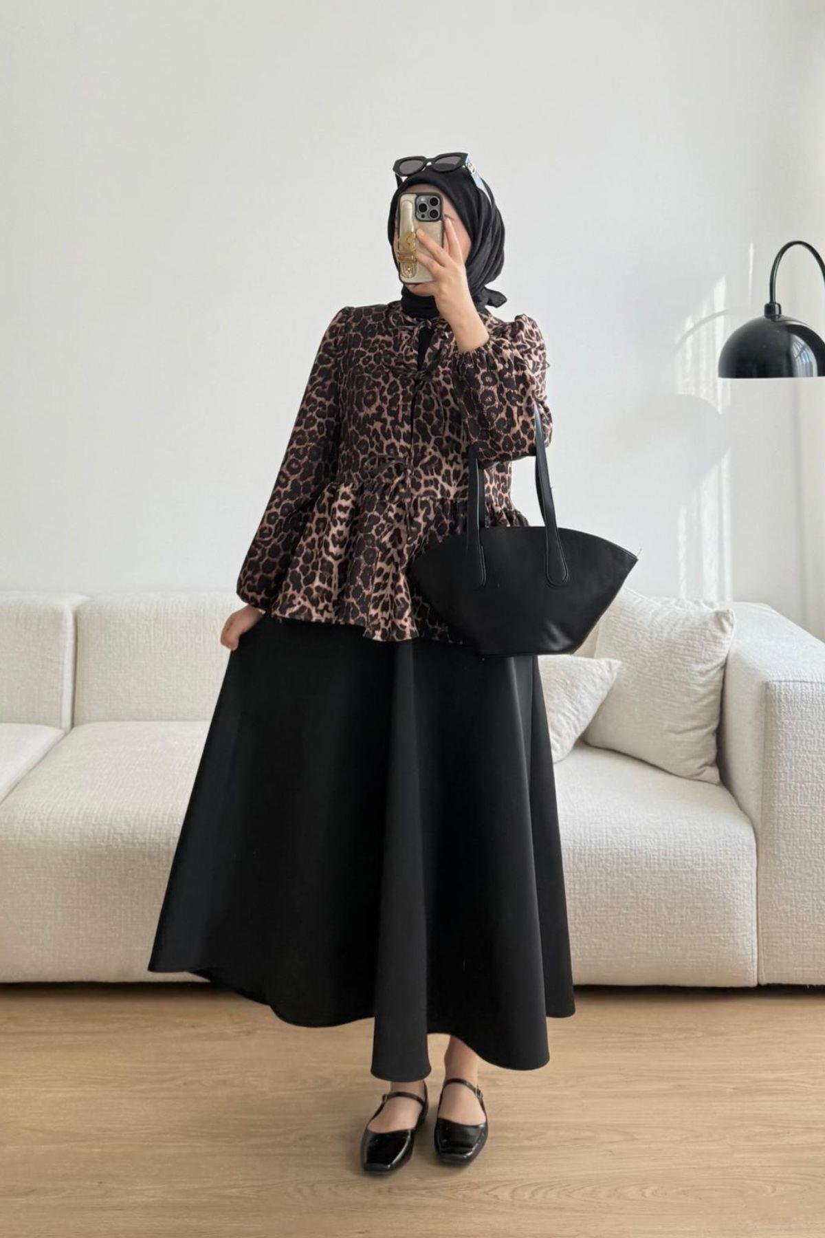 LEOPAR DESENLİ SCUBA BLUZ