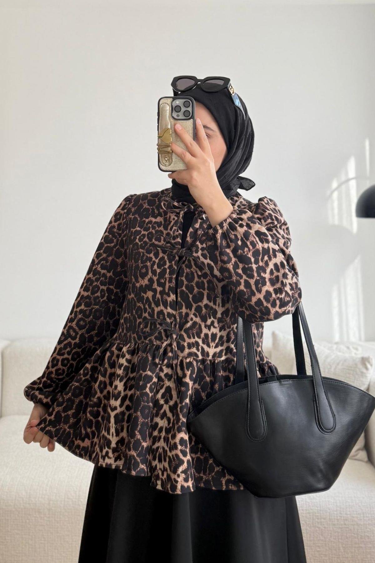 LEOPAR DESENLİ SCUBA BLUZ