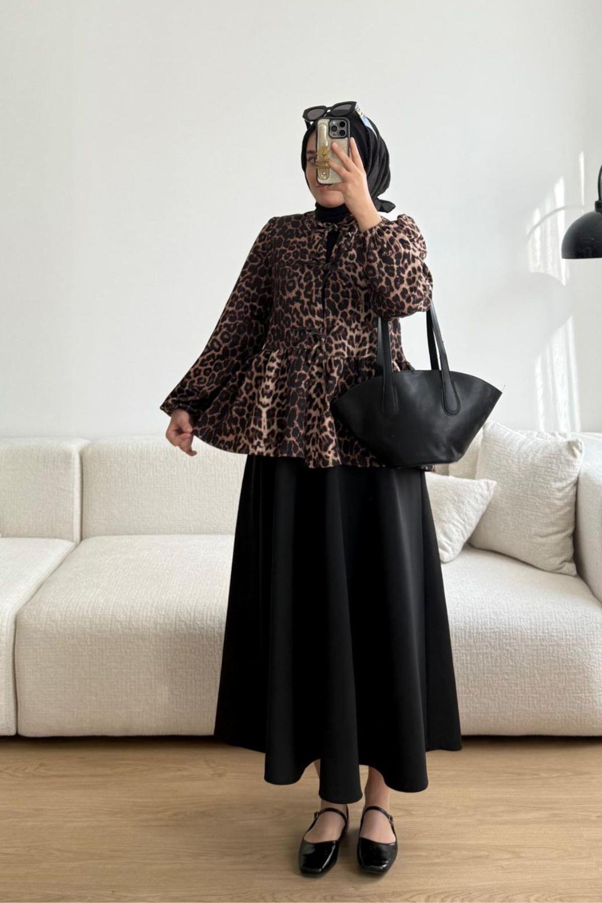 LEOPAR DESENLİ SCUBA BLUZ