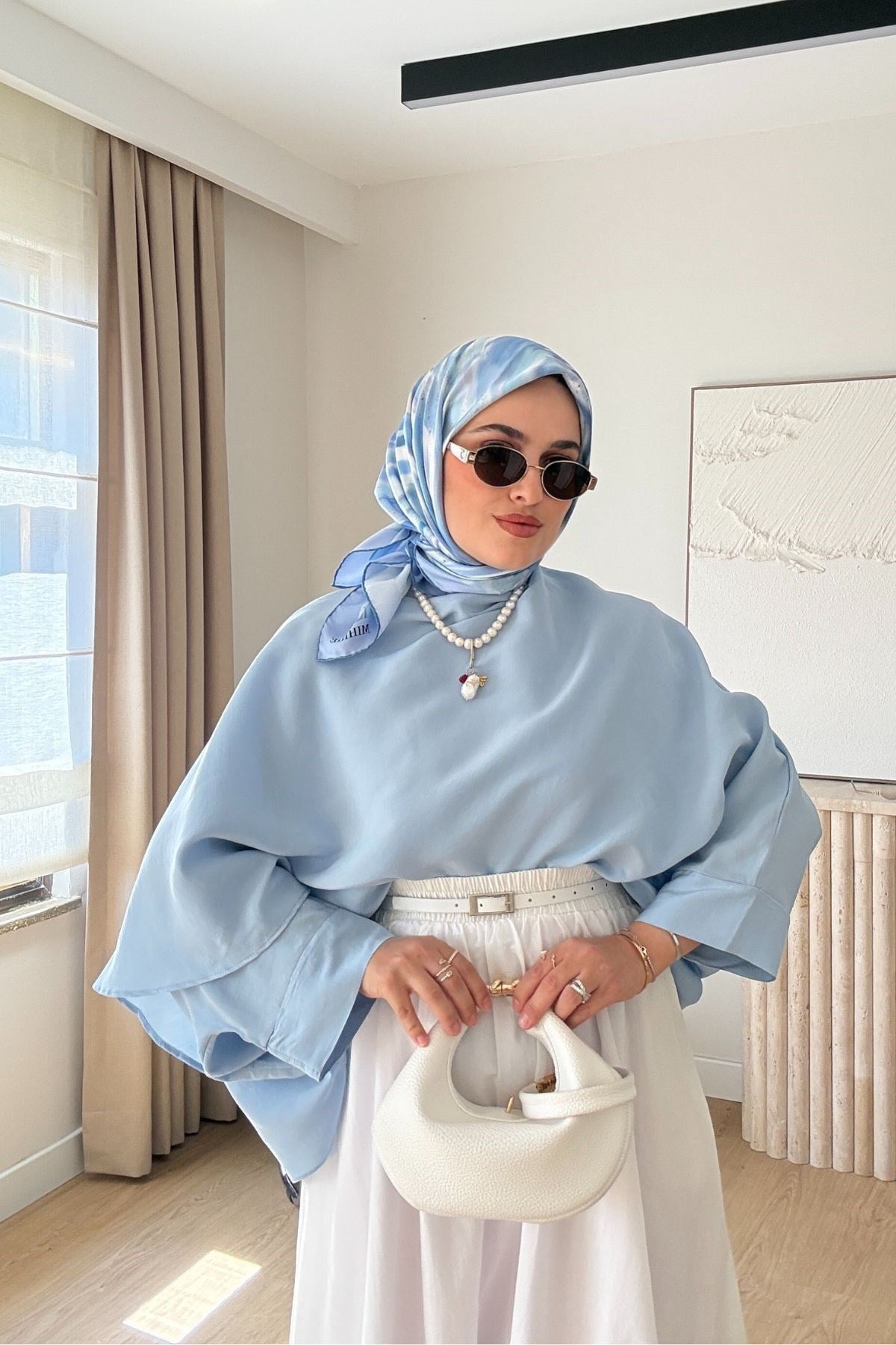 MAVİ BETTY TENSEL ŞALLI BLUZ