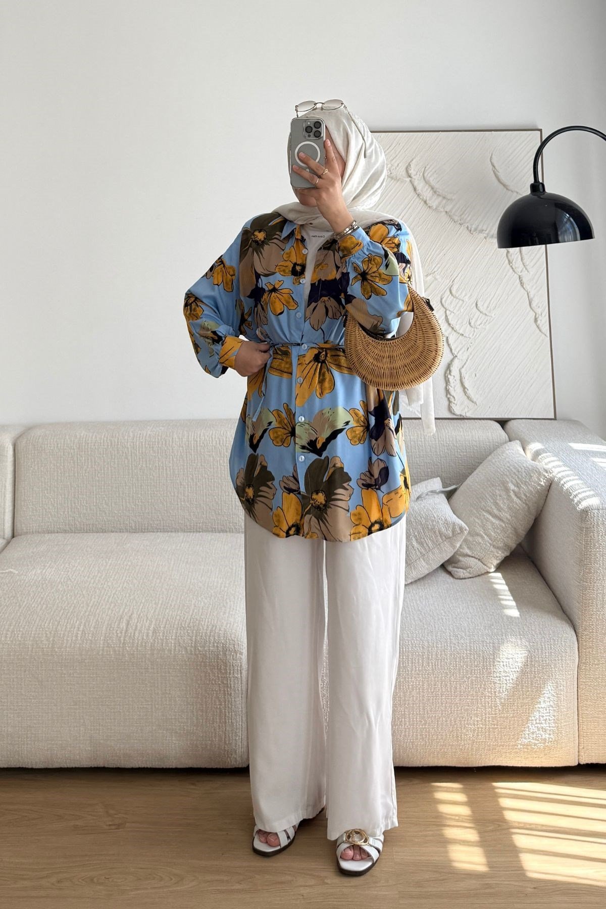 MAVİ FLOWER OVERSIZE GÖMLEK