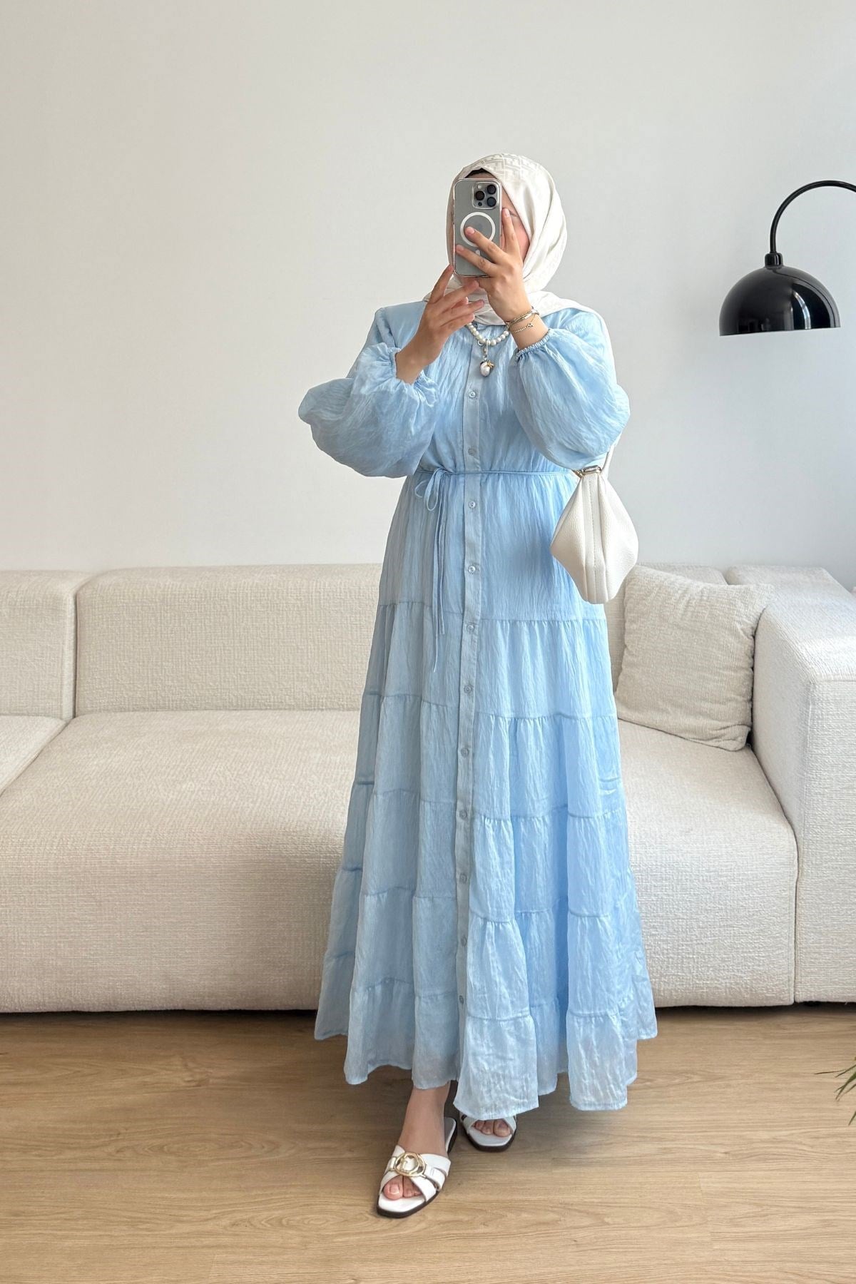 MAVİ PURE ŞİFON ELBİSE