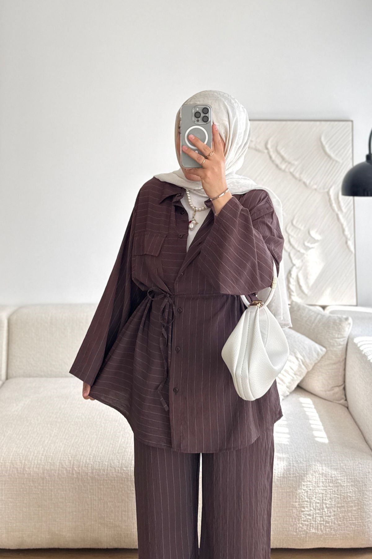 MÜRDÜM ÇİZGİLİ CEPLİ BAĞCIKLI PANT TAKIM