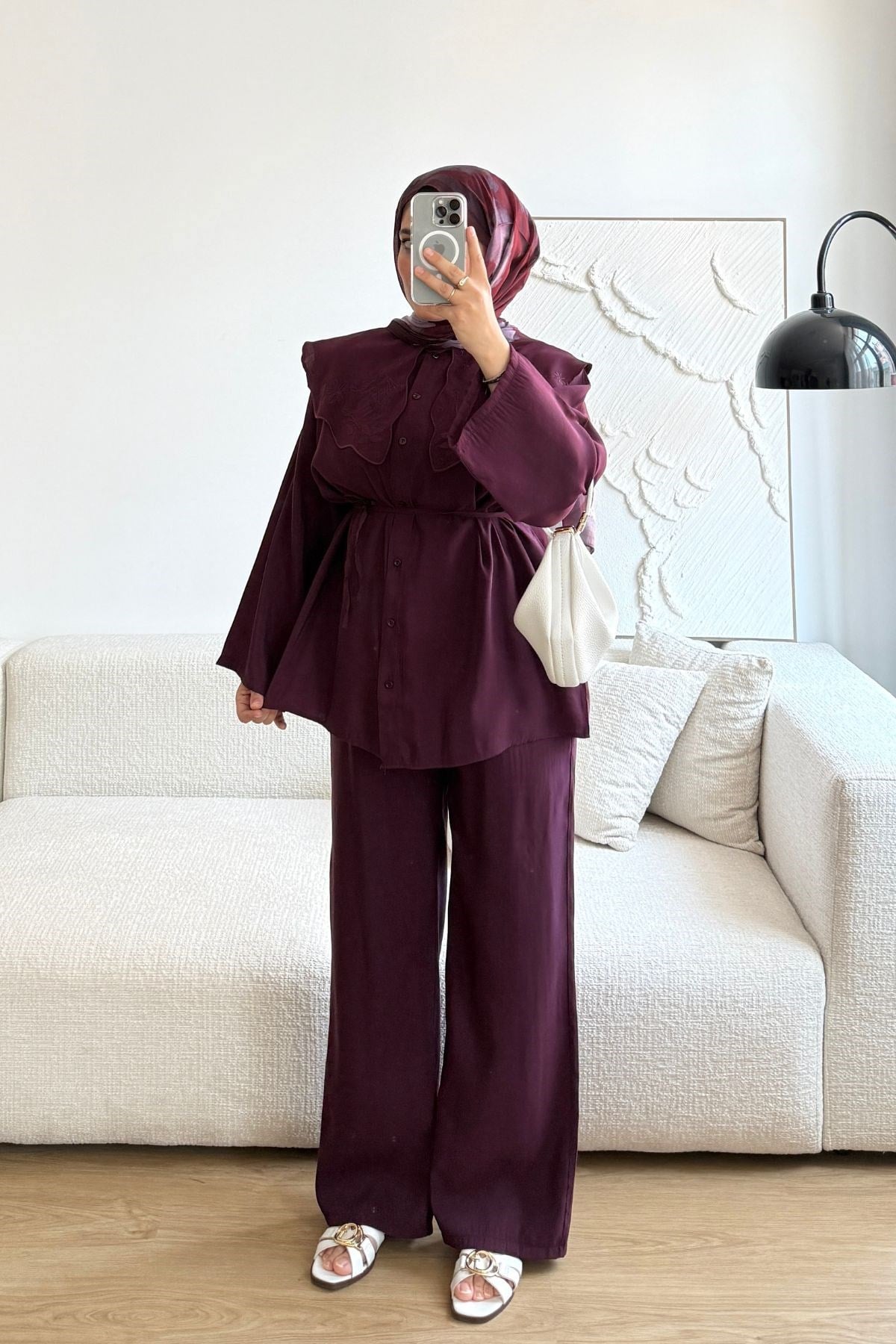 MÜRDÜM NAKIŞLI MENDİL YAKA PANT TAKIM