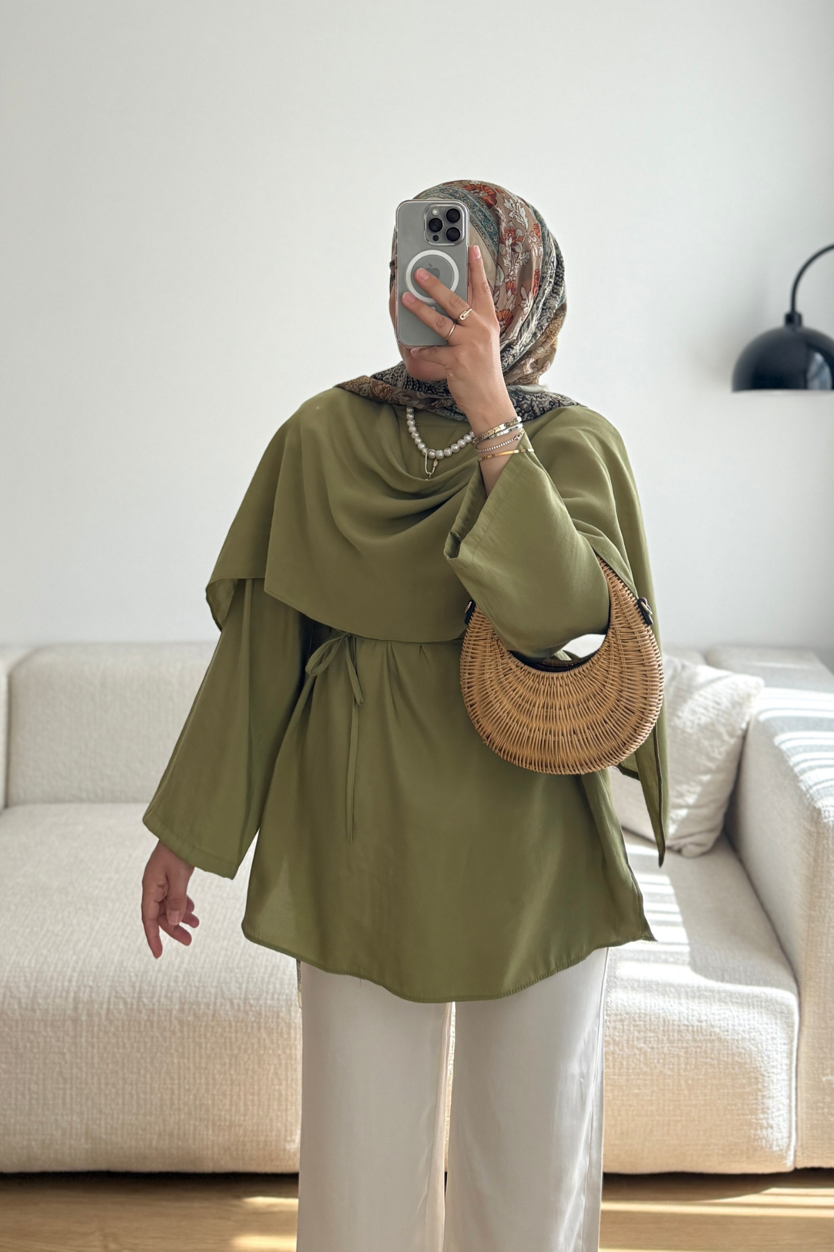 NEW HAKİİ SEYYAR ŞAL DETAYLI BLUZ