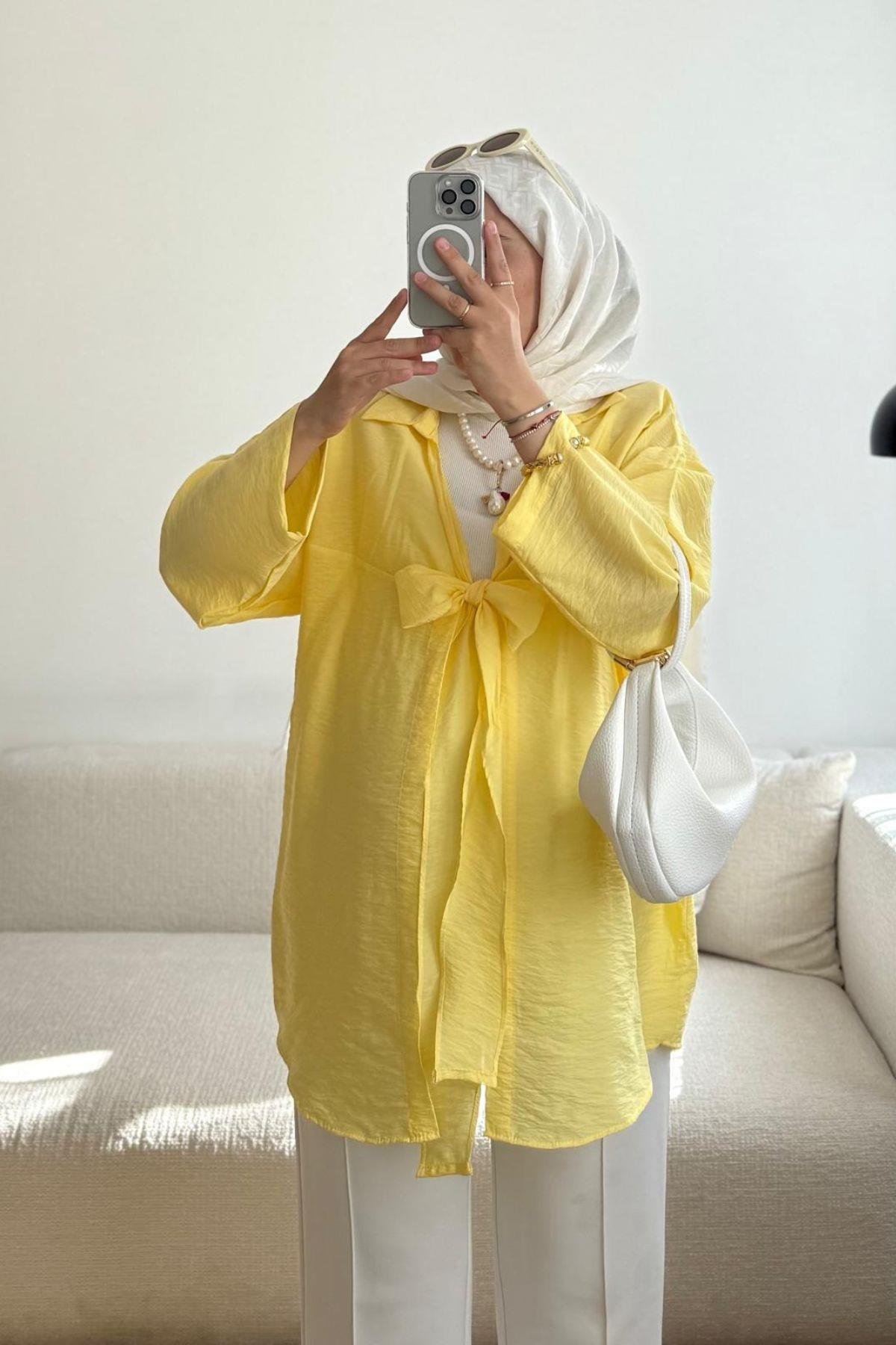 NİRVANA SARI ÖNÜ BAĞLAMA DETAYLI KİMONO