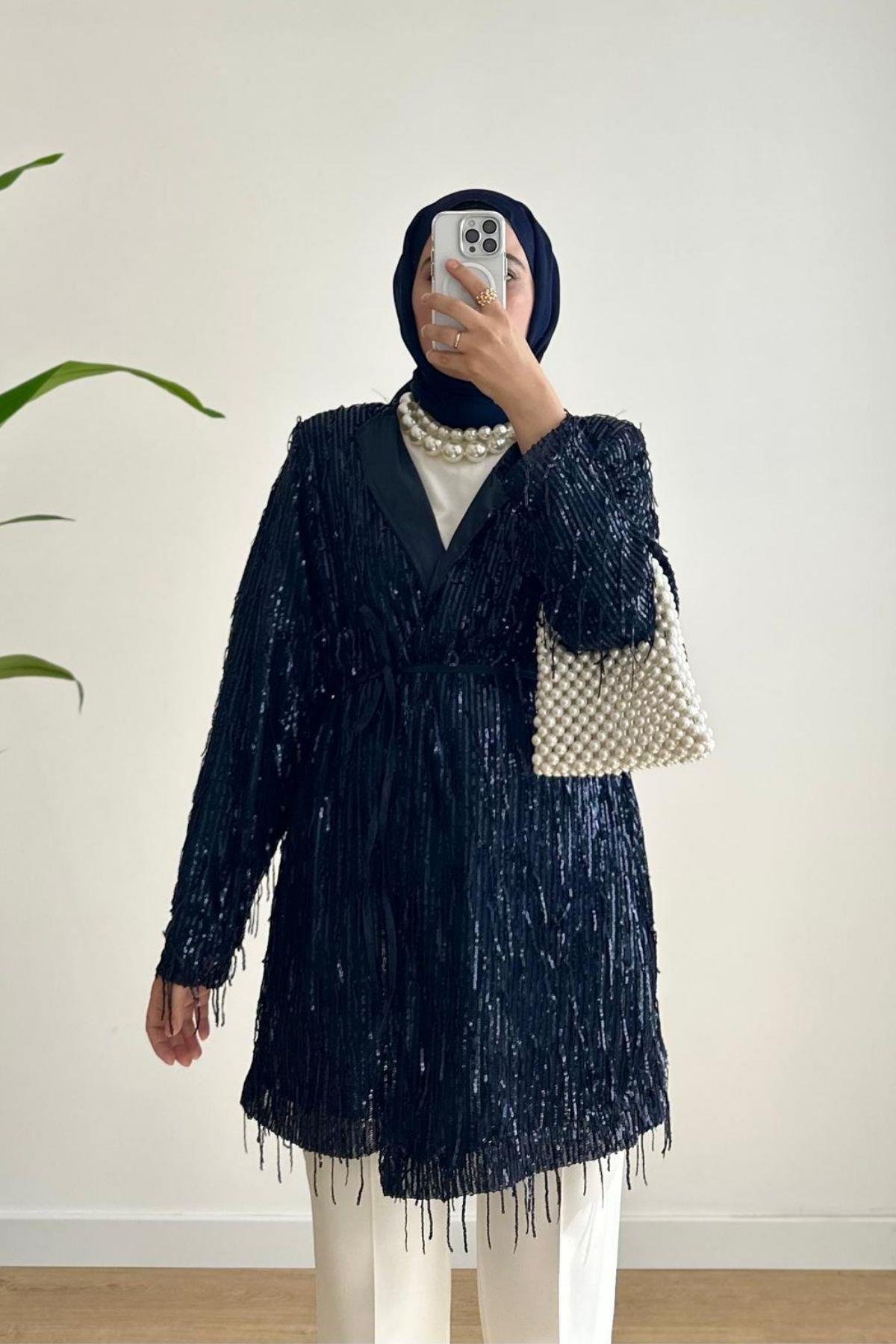 PAYETLİ LACİVERT CEKET