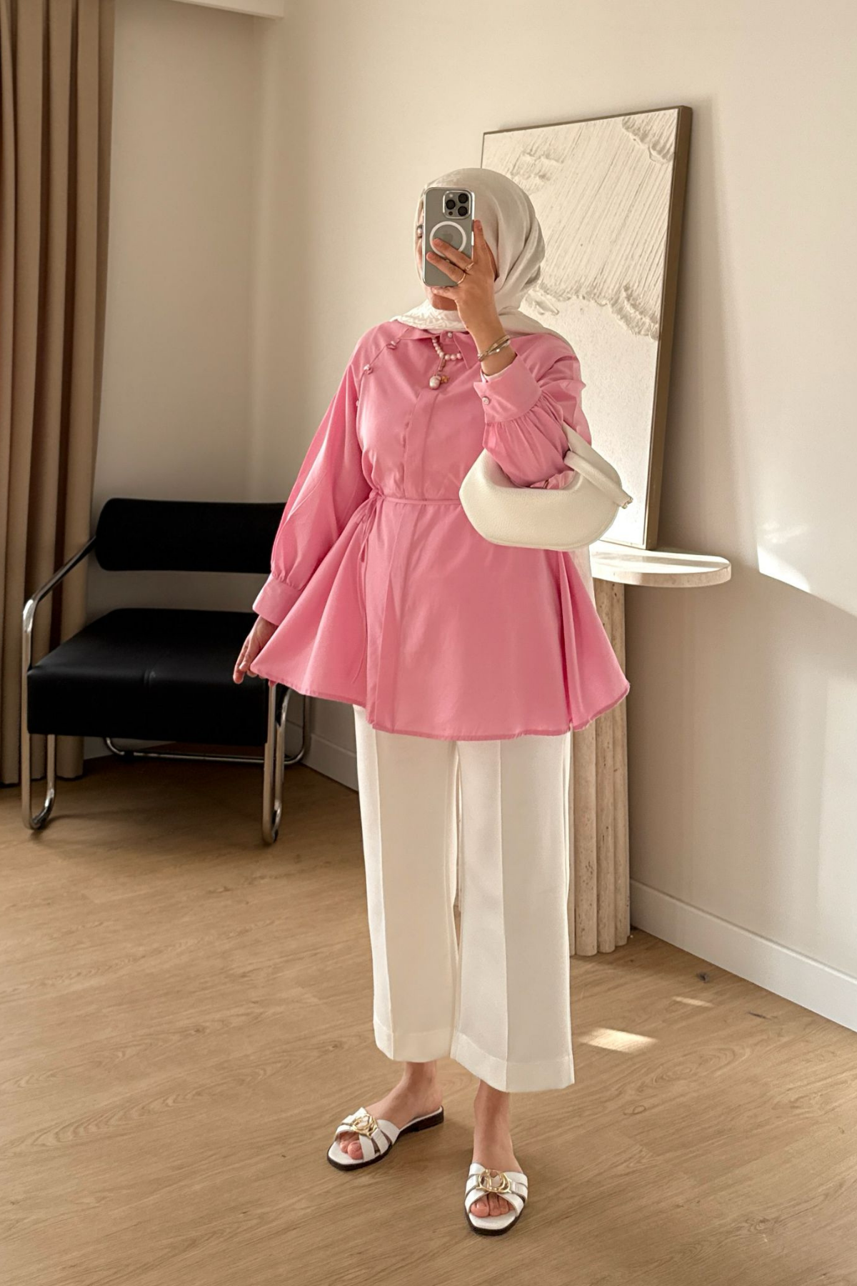 PEMBE ÇAPRAZ TAŞ DÜĞMELİ GÖMLEK