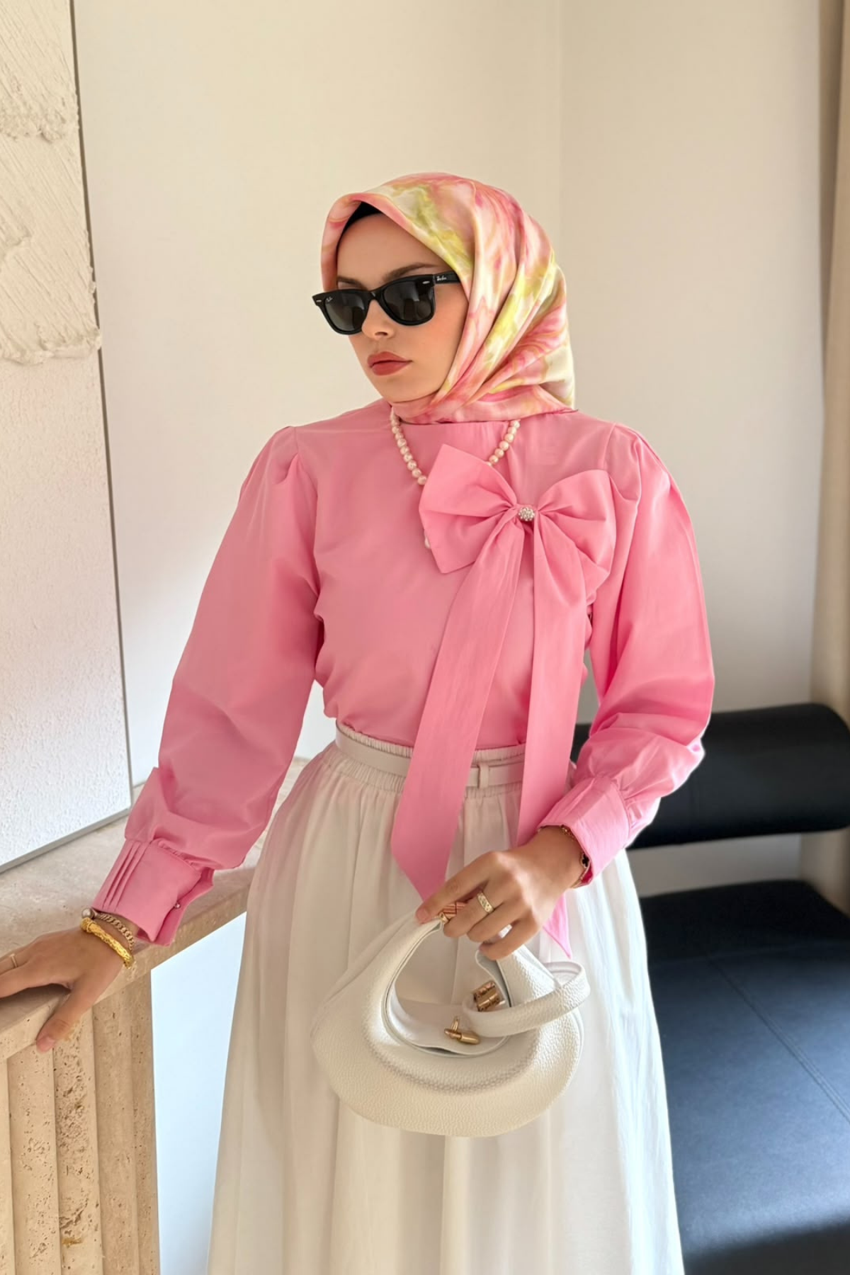 PEMBE FLY BÜYÜK KURDELE GÖMLEK