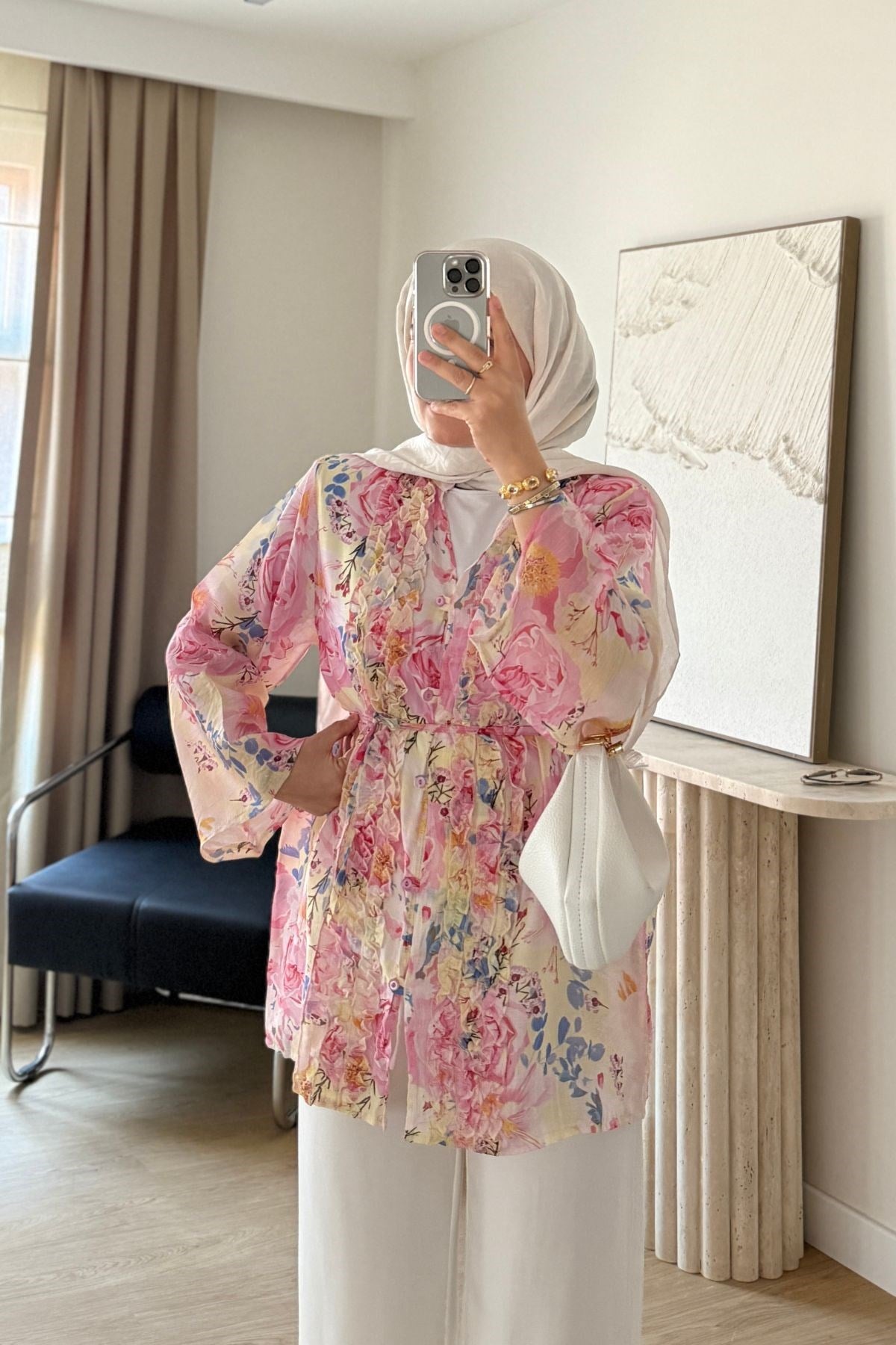 PEMBE ISVEC FIRFIRLI BAĞCIKLI GÖMLEK