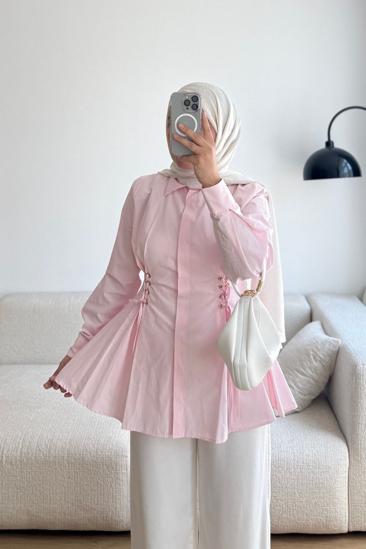 PEMBE KUŞ GÖZÜ DETAYLI GÖMLEK