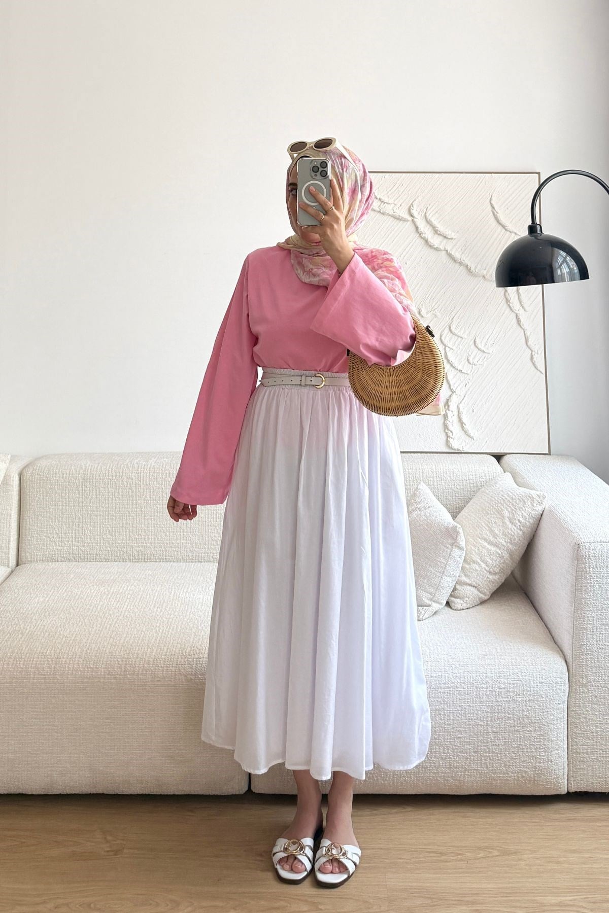 PEMBE PAMUKLU UZUN KOLLU TSHİRT