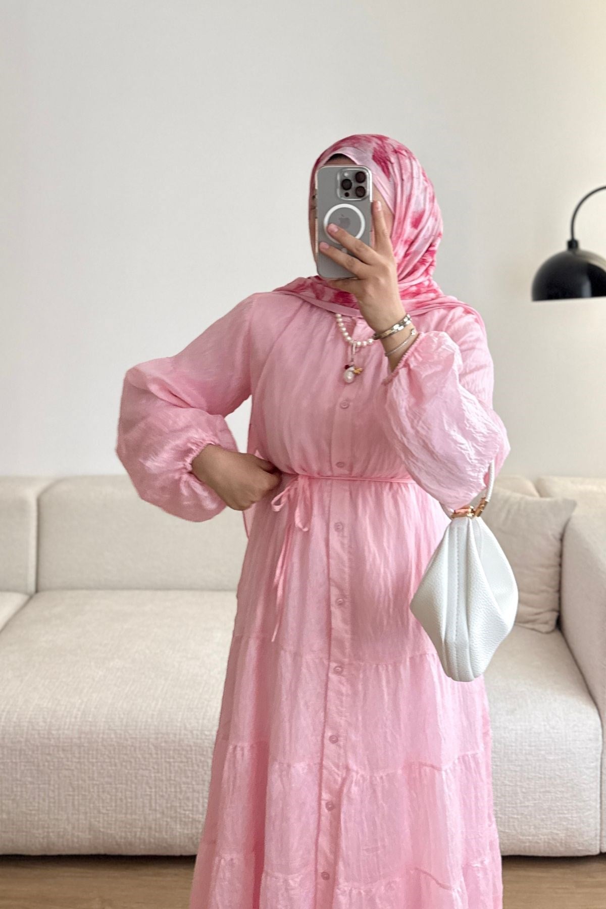 PEMBE PURE ŞİFON ELBİSE