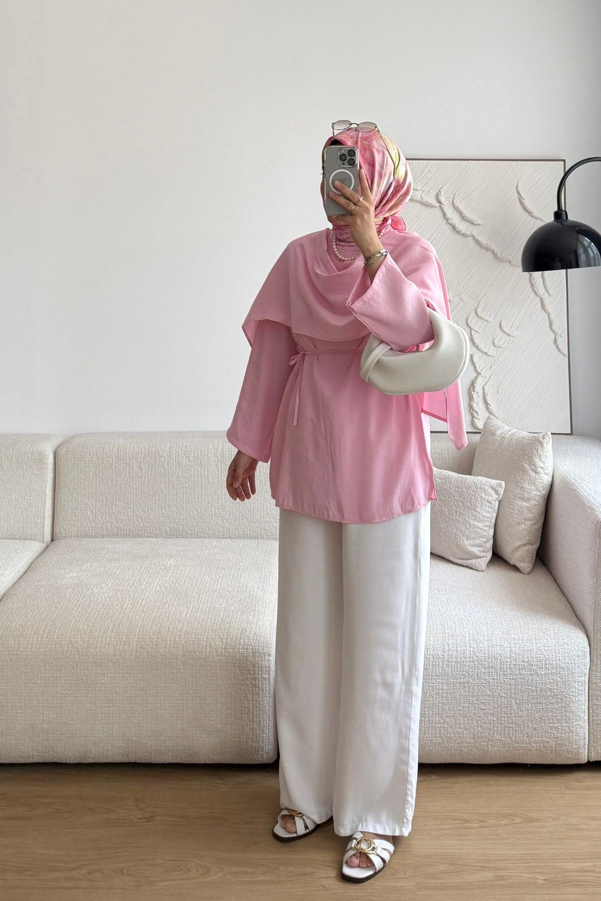PEMBE SEYYAR ŞAL DETAYLI BLUZ