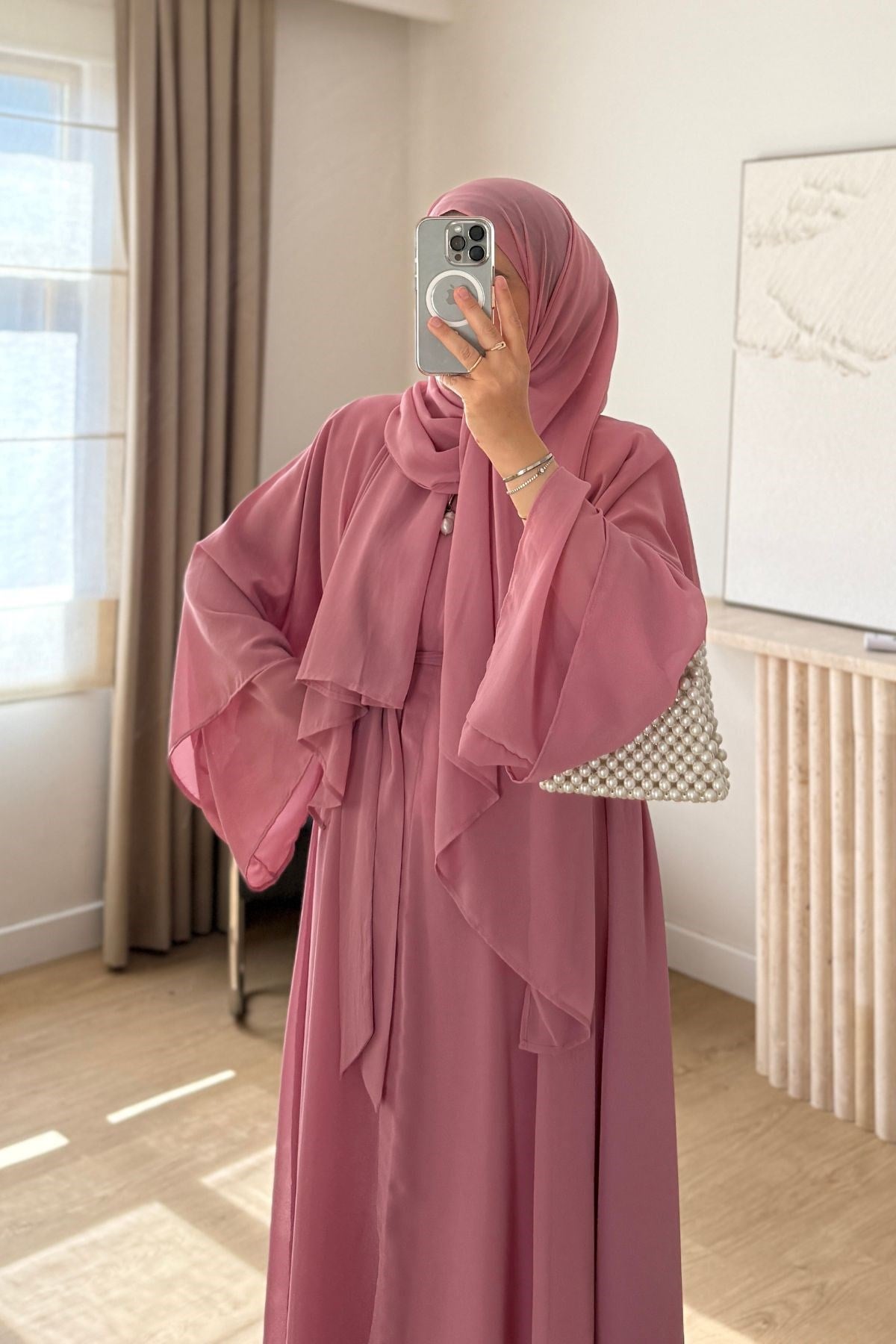PEMBE ŞİFON ABAYA