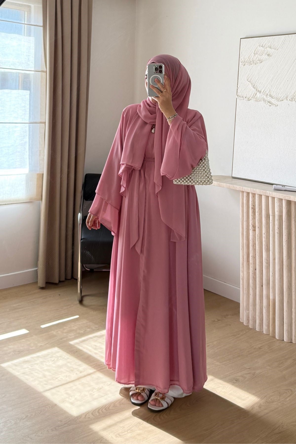 PEMBE ŞİFON ABAYA