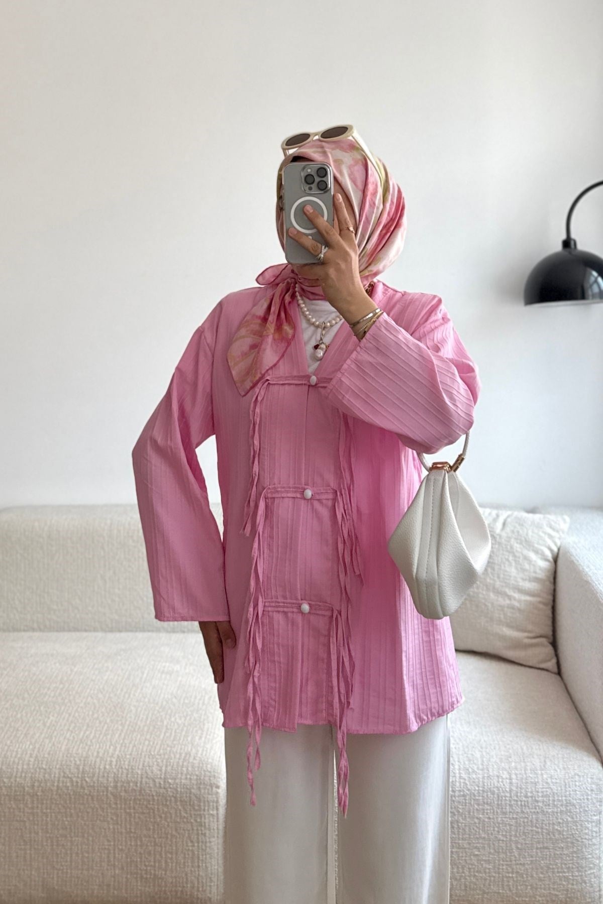 PEMBE TOKYO ÖNÜ BİYE DİKİŞLİ KİMONO