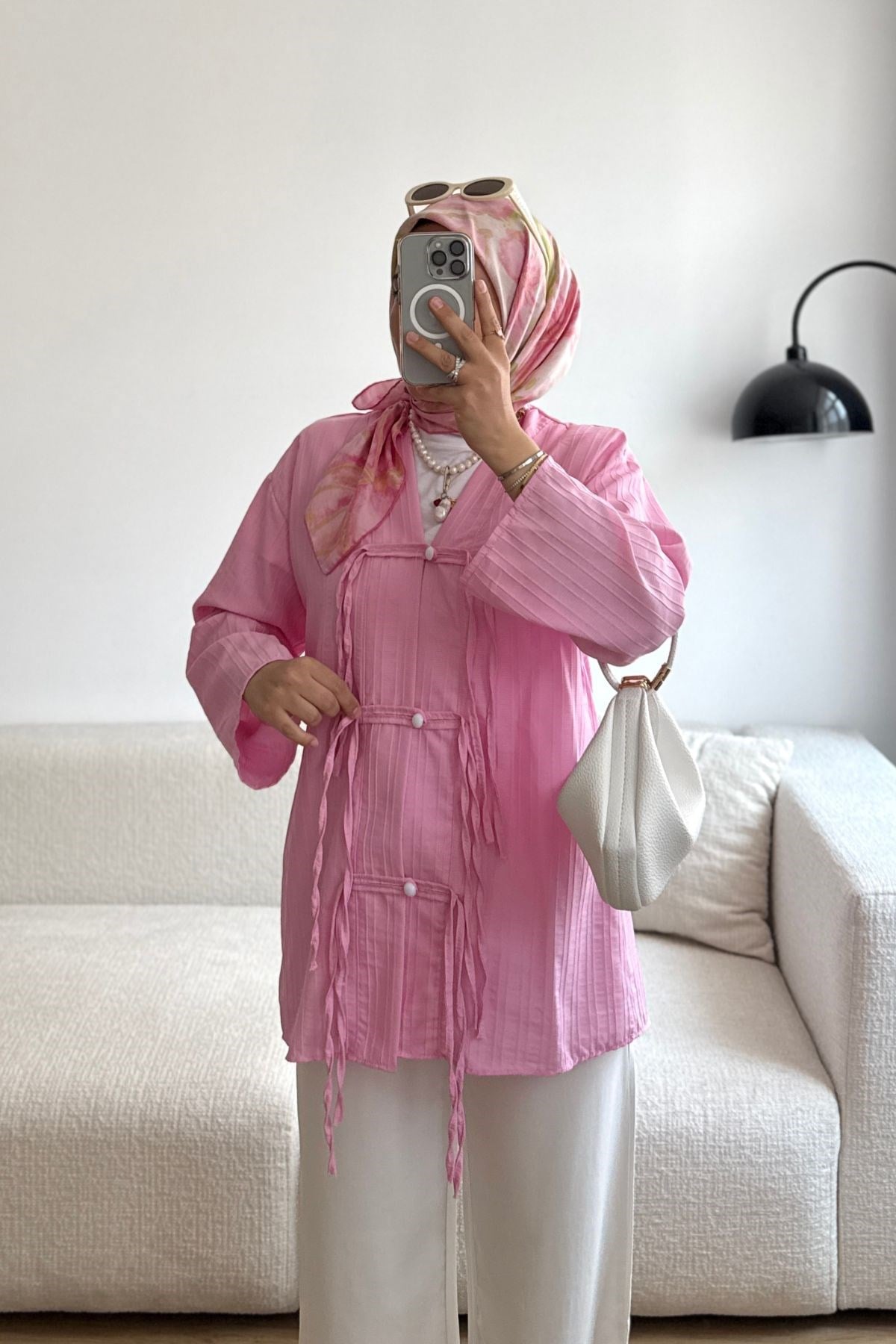 PEMBE TOKYO ÖNÜ BİYE DİKİŞLİ KİMONO
