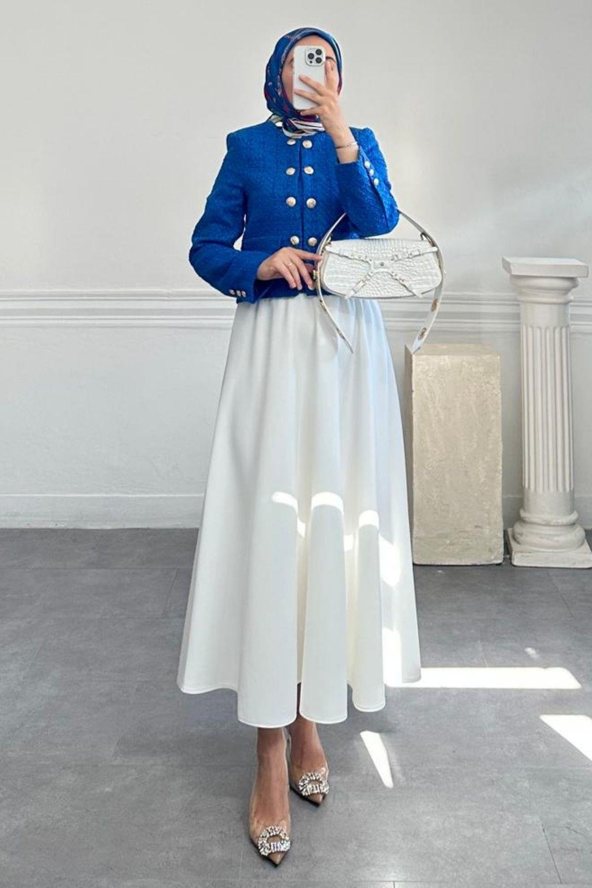 SAKS MAVİ GOLD DÜĞMELİ TÜVİT CEKET