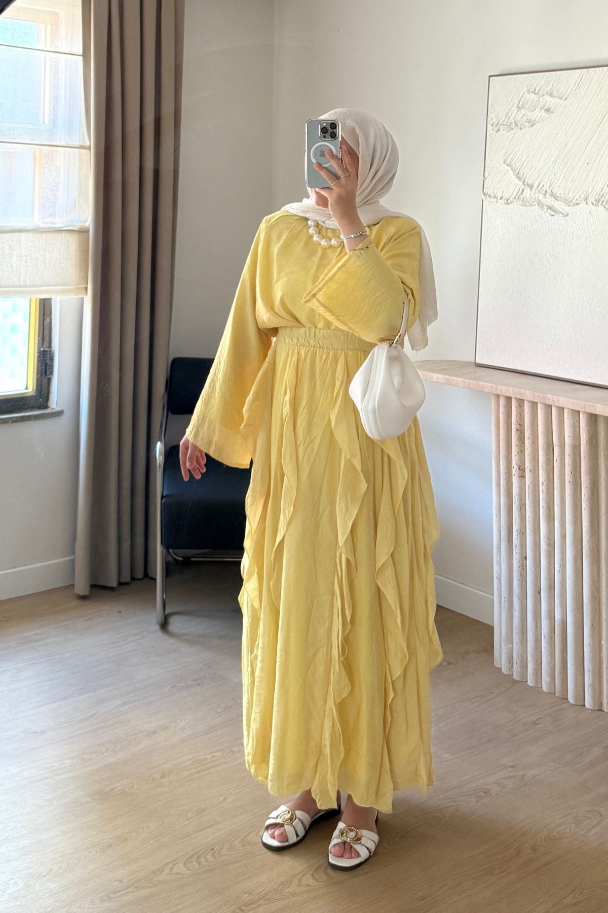 SARI FIRFIR ETEKLİ ŞİFON TAKIM