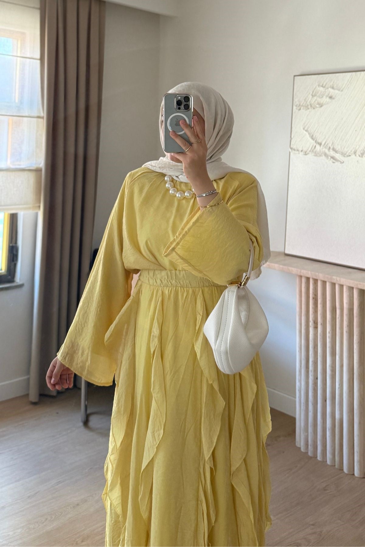 SARI FIRFIR ETEKLİ ŞİFON TAKIM