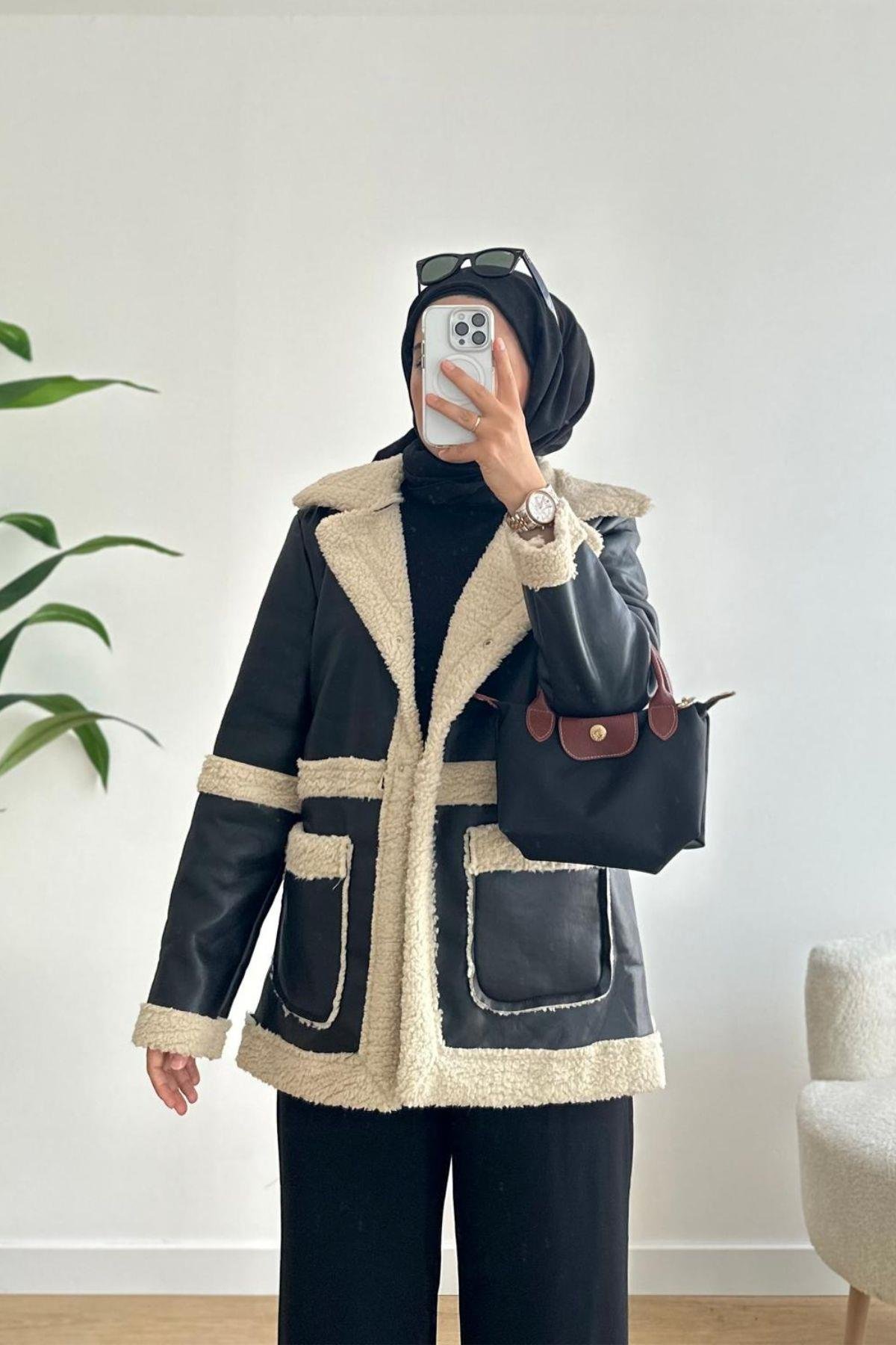 SİYAH İÇİ KÜRKLÜ DERİ MONT